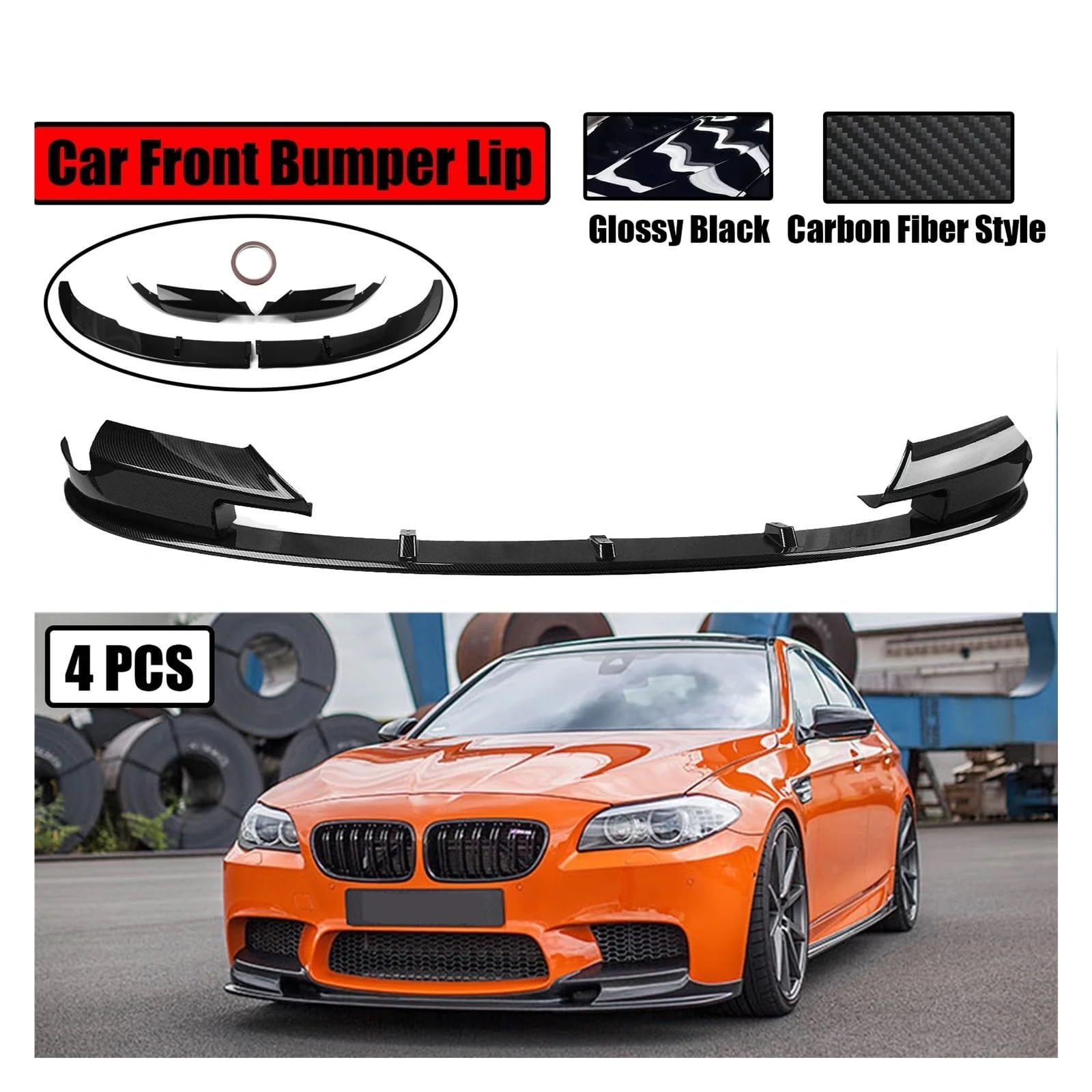 4 STÜCKE Kompatibel for BMW F10 M5 2012-2016 Auto Frontstoßstange Lippe Spoiler Untere Entlüftungsecke Seitensplitter Abdeckung Schutz Body Kit(Carbon Fiber Style) von XNBHZKKRN