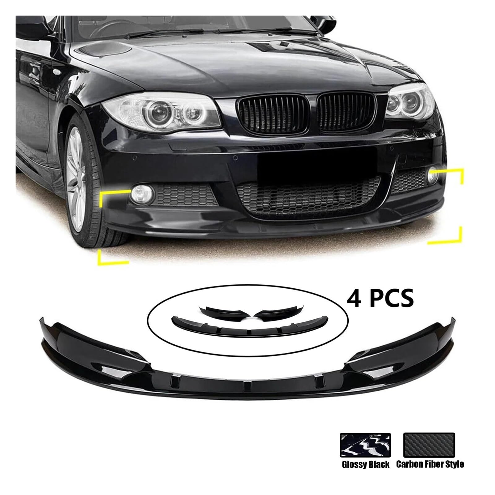 Auto-Frontstoßstangenlippe Kompatibel for BMW 1er E82 Sport 2007-2013 Seitenspoiler-Splitter-Abdeckungsverkleidung in glänzendem Schwarz-Carbonfaser-Stil(Carbon Fiber Look) von XNBHZKKRN