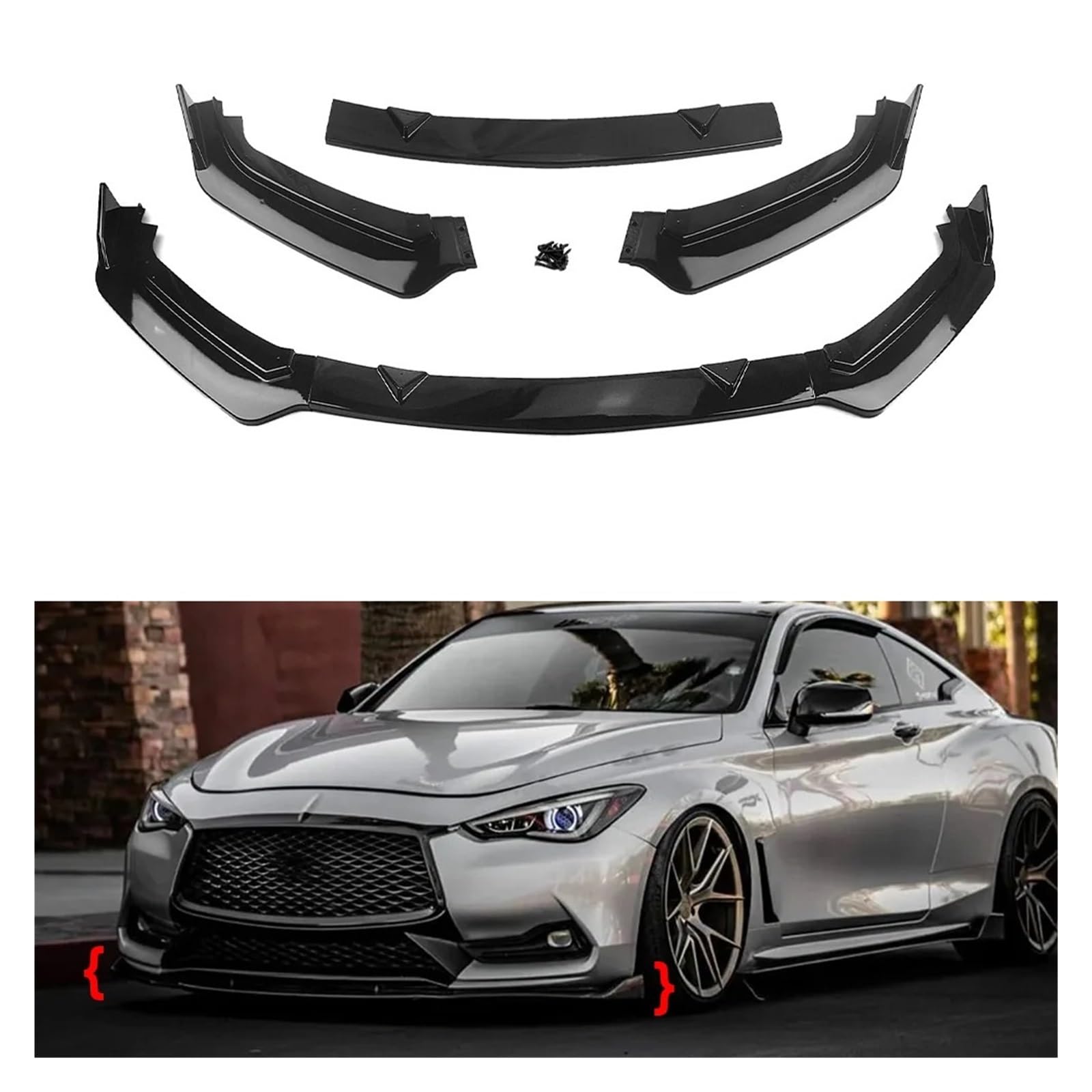 Frontspoilerlippe Splitter Diffusor Kompatibel for Infiniti Q60 2017 2018 2019 2020 2021 2022 Bodykits Tuning(Matte Black) von XNBHZKKRN