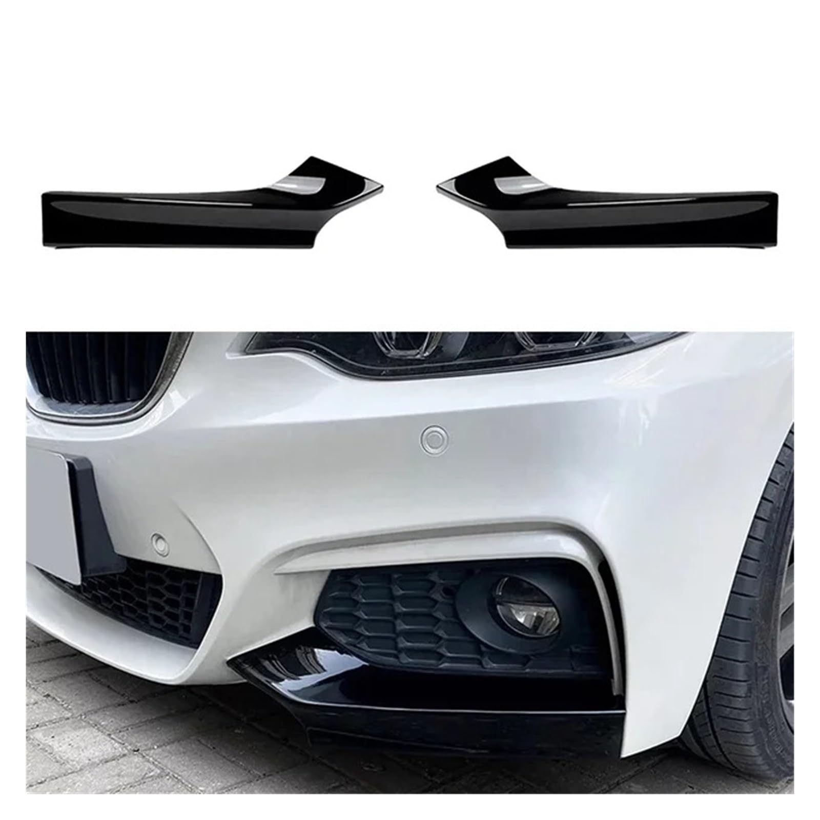 Frontstoßstangen-Seitenlippenspoilerabdeckung, Frontwickel-Eckaufkleber, kompatibel mit BMW 2er-Serie F22 F23 Sport 2014-2022, Automobilteile(Black) von XNBHZKKRN