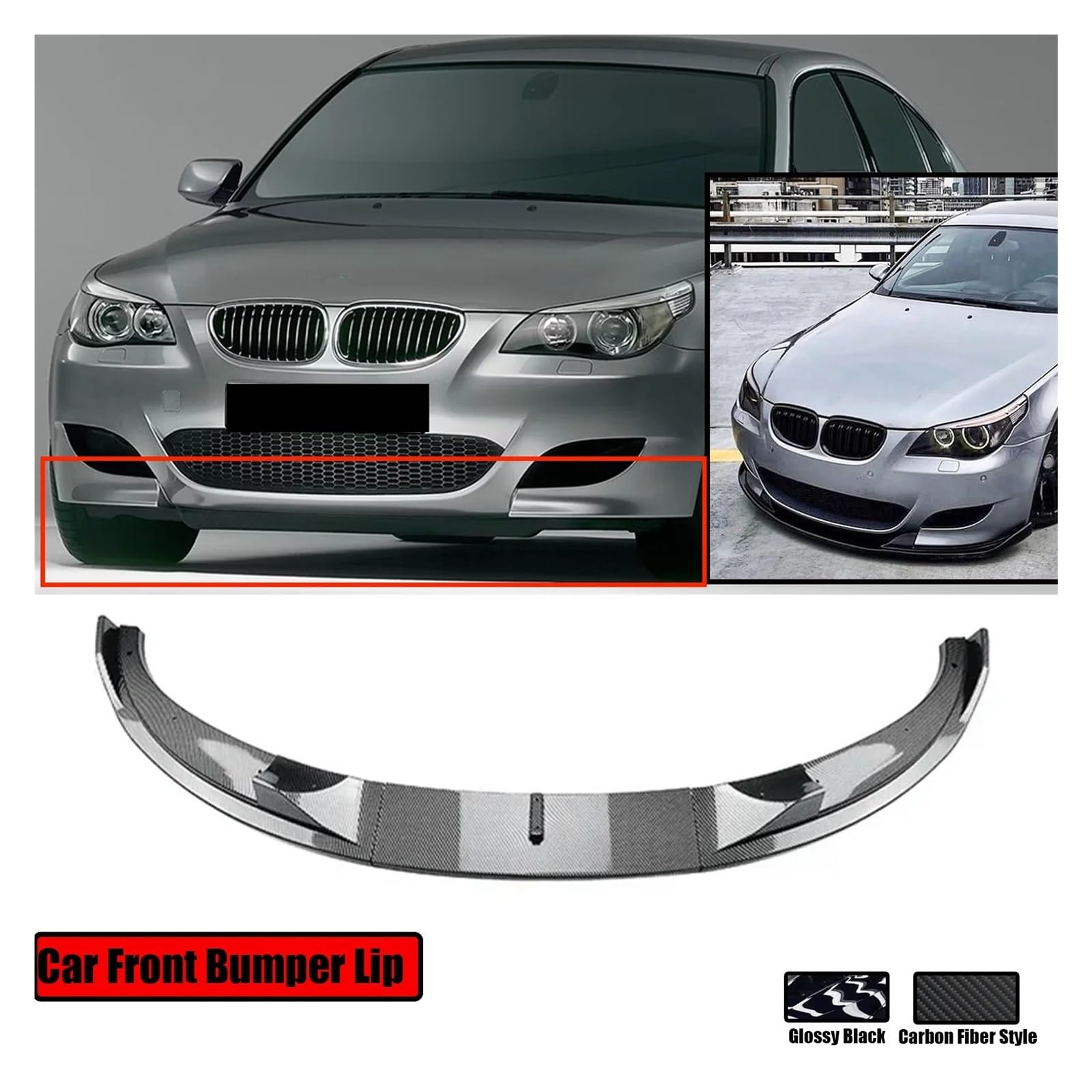 Kompatibel for BMW E60 E61 M5 2005-2010 Auto Frontstoßstange Lip Splitter Diffusor Spoiler Protector Glänzend Schwarz Carbon Fiber Stil(Carbon Fiber Look) von XNBHZKKRN