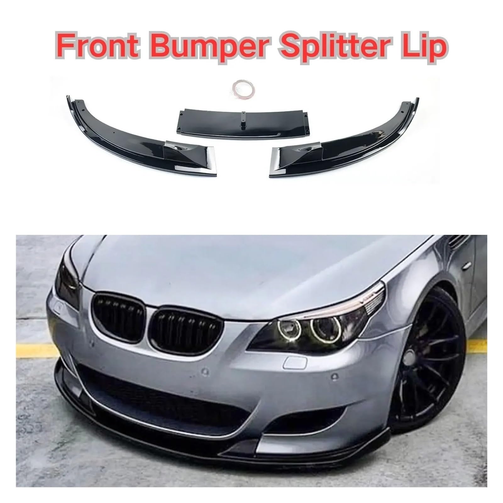 Kompatibel for BMW M5 E60 E61 M5 2005-2010 Frontstoßstangensplitterlippe Autozubehör Glänzend schwarz Spoiler Splitter Diffusorschutz(Carbon Fiber Look) von XNBHZKKRN