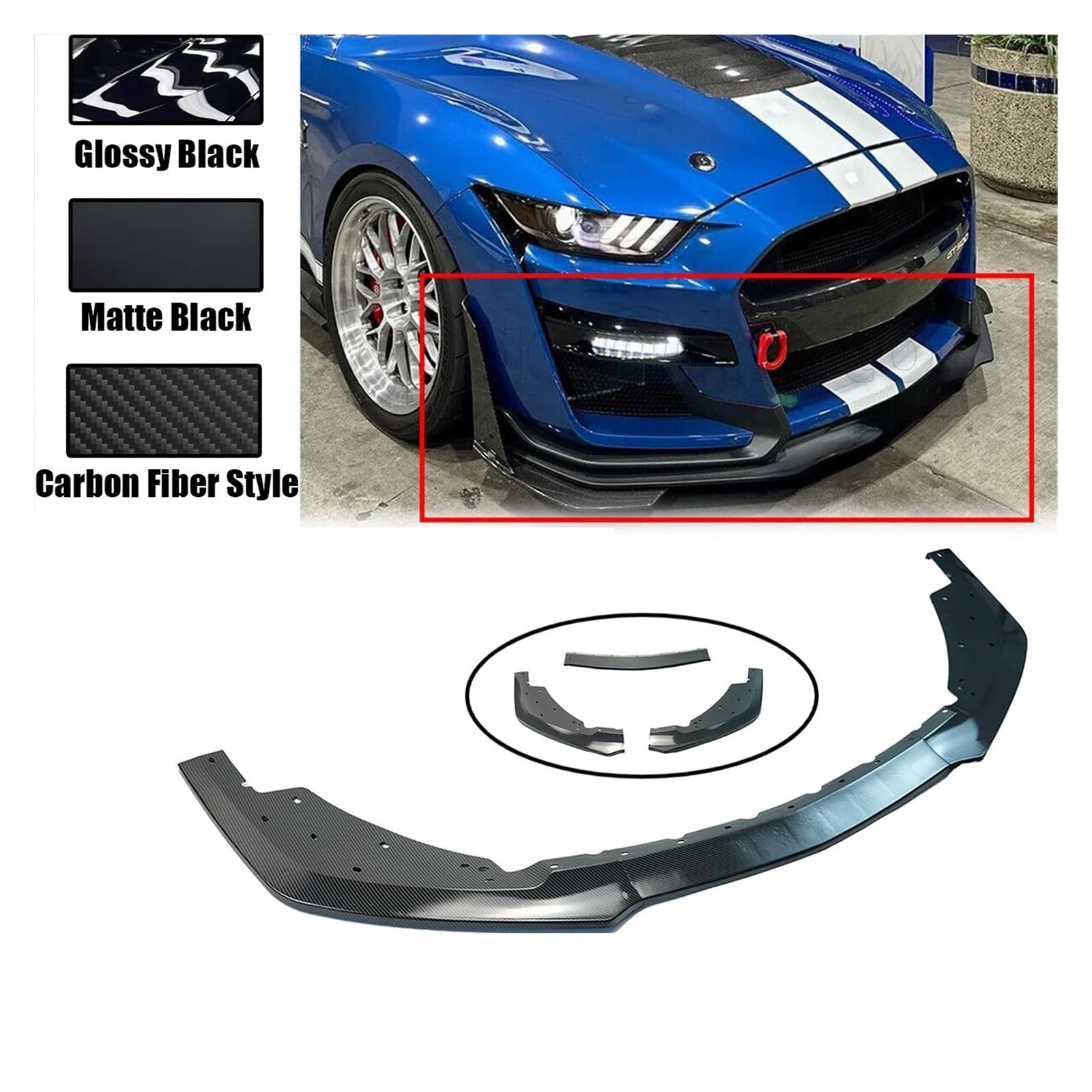 Kompatibel for Ford 2015-2022 Mustang MP Concepts GT500 Stoßstange Frontstoßstange Lippe Seitensplitter Spoiler Diffusor Glänzend Schwarz Carbon Style(Lip Matte Black) von XNBHZKKRN