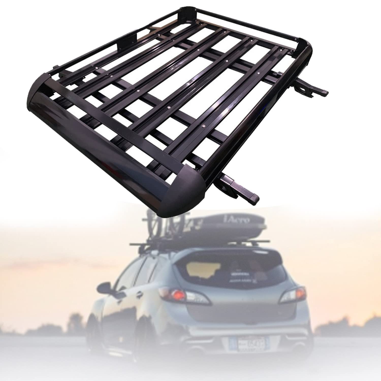 XNYXLPP Aluminium-Dachträger, Korbablage, Gepäckträger mit Stangen, universeller Auto-Top-Gepäckträger, verstellbare Länge (Color 127 * 90cm) von XNYXLPP