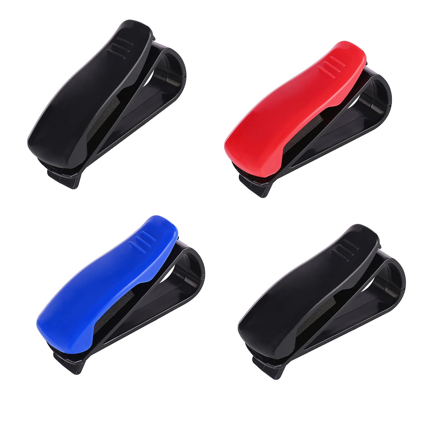 XPOOP 4 Pack Brillenhalter für Auto Sonnenblende, Auto Sonnenbrillenhalter Auto Sonnenbrillen Clip für Auto mit Ticket Karte Clip (Schwarz, Rot, Blau) von XPOOP