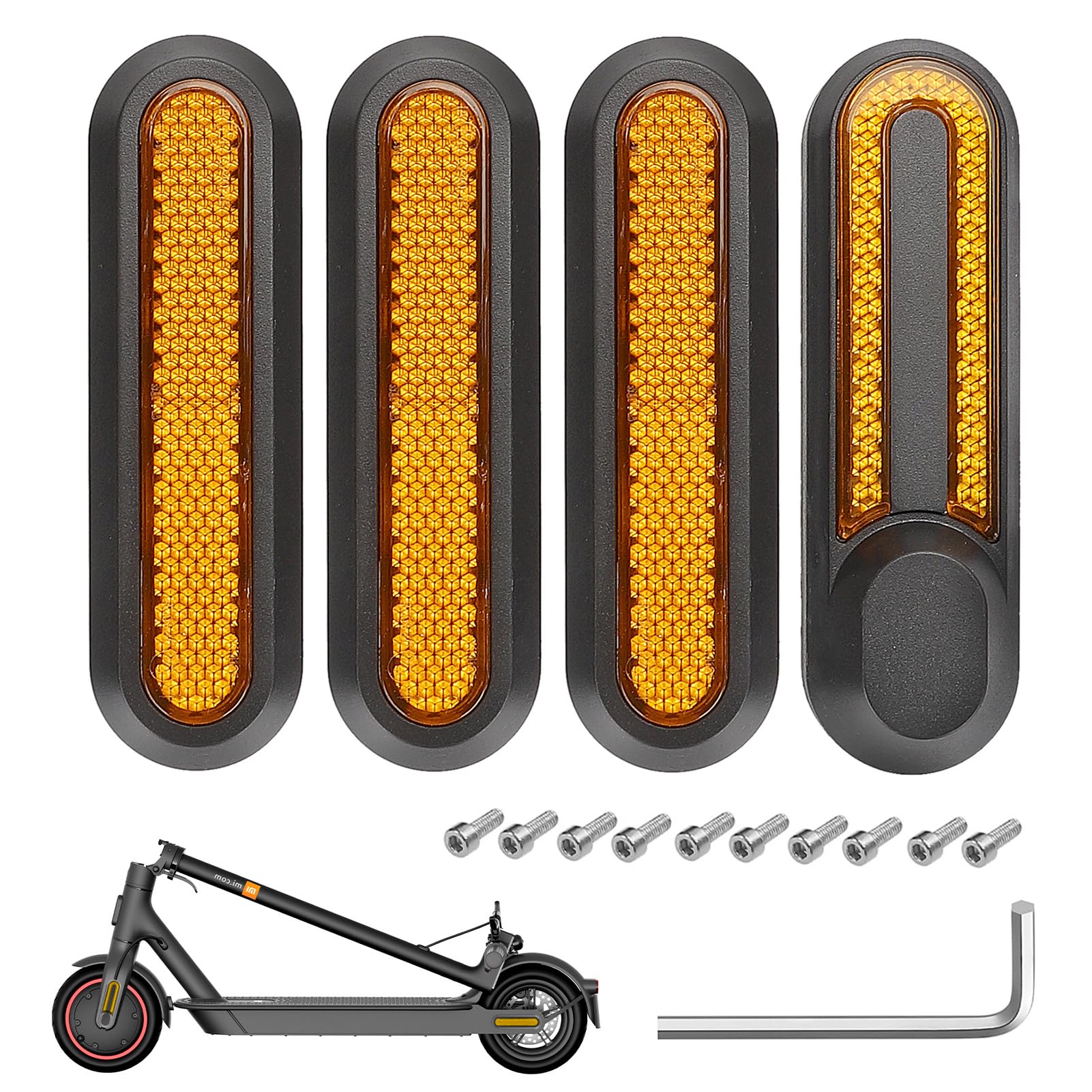 XPOOP 4 Stück Roller Radabdeckung Reflektorstreifen,Reflektierende Hinterradabdeckungen,Roller-Seitenabdeckung mit Reflektor,Scooter Reflektoren Hinterradabdeckung (Gelb) von XPOOP