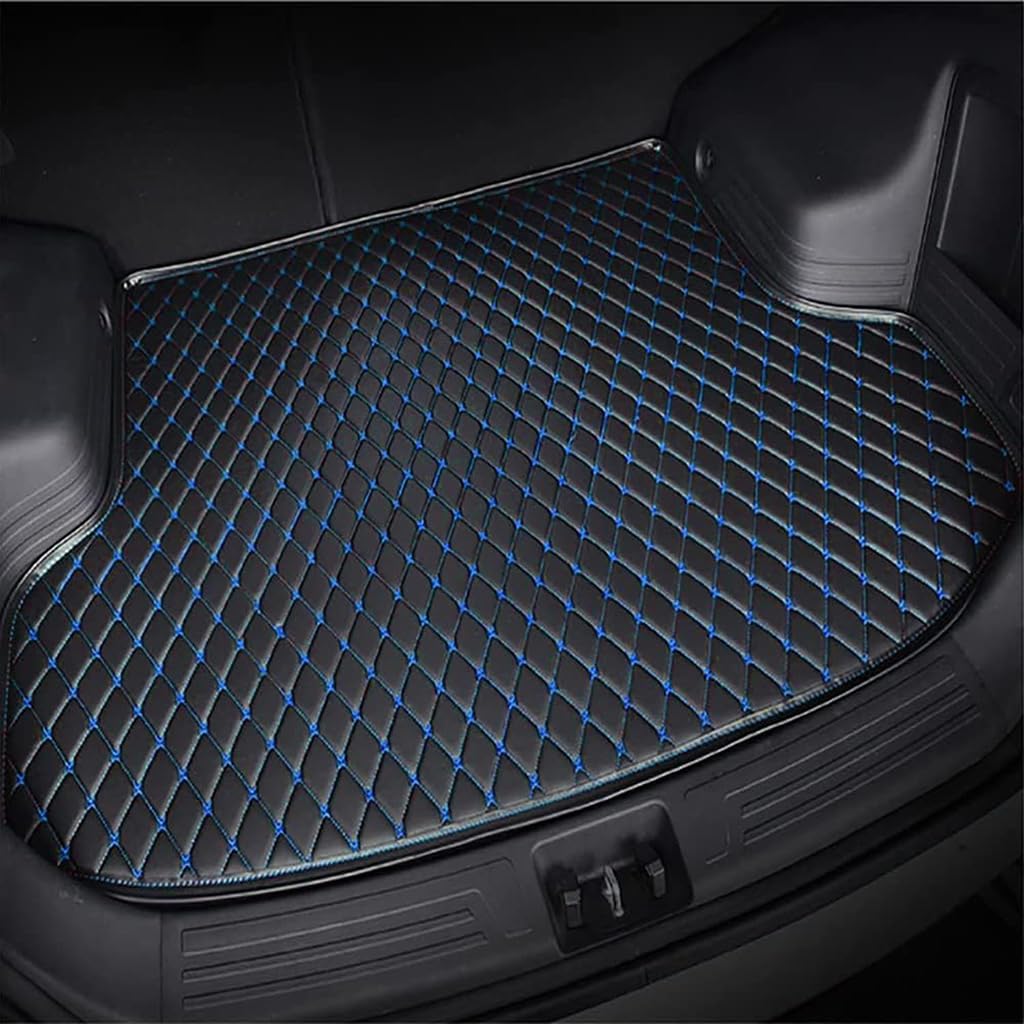 Auto Leder Kofferraummatten für Tesla Model X(7seats) 2015-2018, Auto Kofferraumwanne Schutzmatte Zubehör,A-Black-Blue von XQHZFDPX