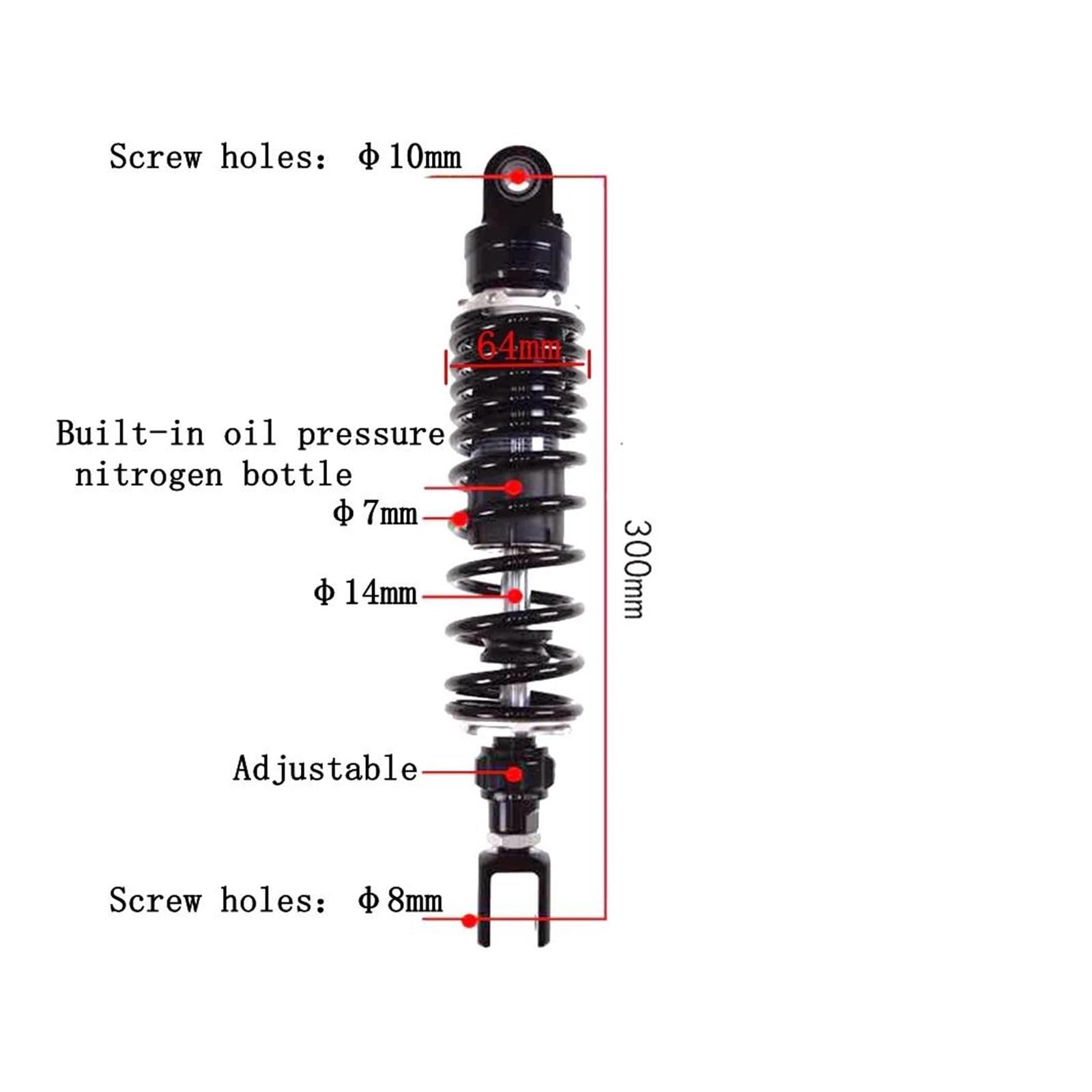 Federbein Stoßdämpfer Universeller 280 Mm Bis 360 Mm Motorrad-Stoßdämpfer Mit Einstellbarer Dämpfung Hinten(300mm 1 pcs) von XQSQQQKS