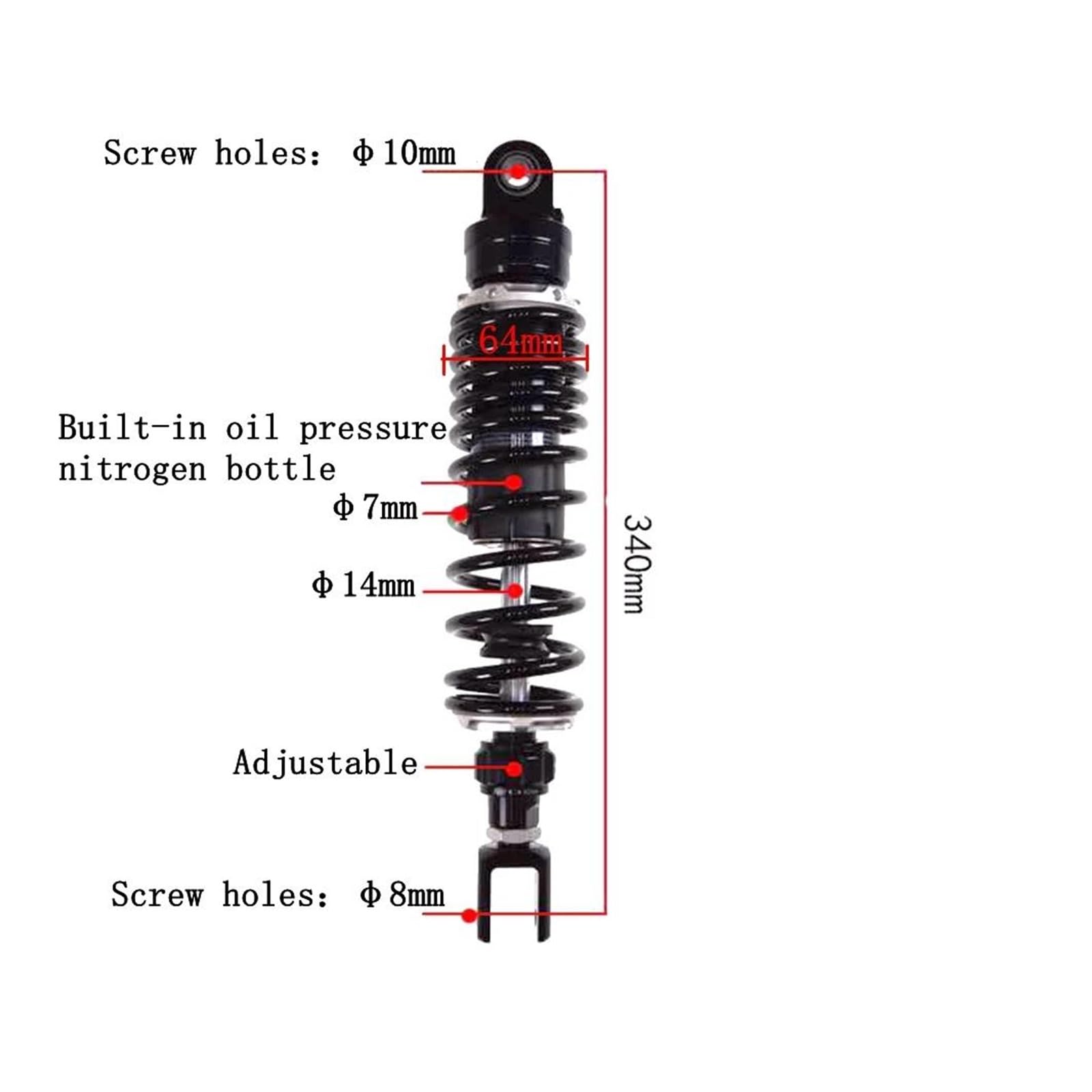 Federbein Stoßdämpfer Universeller 280 Mm Bis 360 Mm Motorrad-Stoßdämpfer Mit Einstellbarer Dämpfung Hinten(340mm 1 pcs) von XQSQQQKS