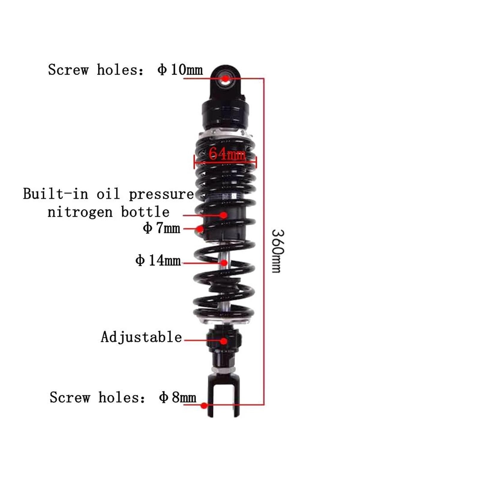 Federbein Stoßdämpfer Universeller 280 Mm Bis 360 Mm Motorrad-Stoßdämpfer Mit Einstellbarer Dämpfung Hinten(360mm 1 pcs) von XQSQQQKS