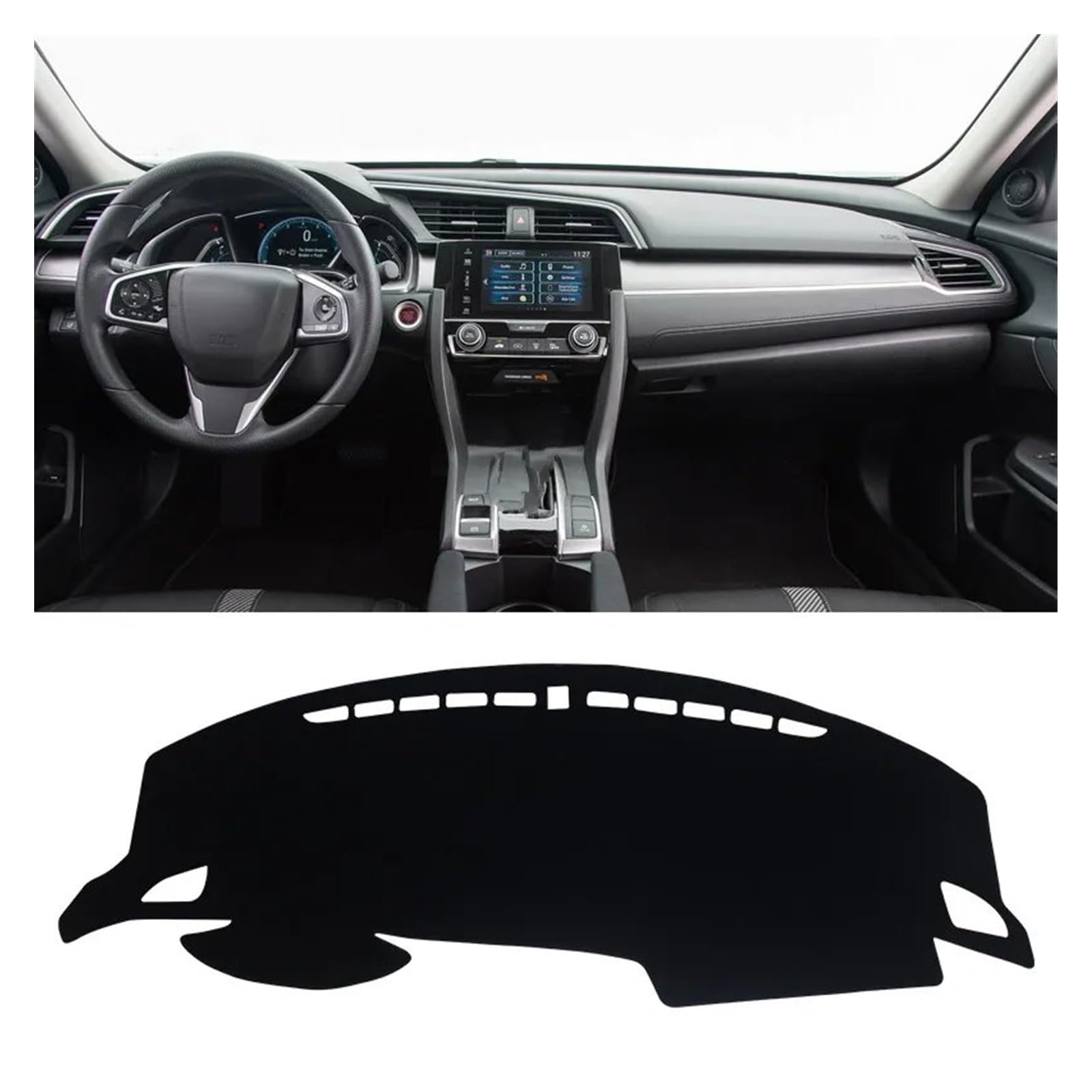 Car Dashboard Cover Mat Für Civic X 10 Für MK10 10. Für Gen 2016 2017 2018 2019 2020 Auto-Armaturenbrett-Abdeckung Sonnenschutzpolster Rutschfeste Matten Zubehör Armaturenbrett Matte(A LHD Black Side) von XRUKGUO