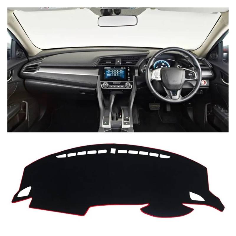 Car Dashboard Cover Mat Für Civic X 10 Für MK10 10. Für Gen 2016 2017 2018 2019 2020 Auto-Armaturenbrett-Abdeckung Sonnenschutzpolster rutschfeste Matten Zubehör Armaturenbrett Matte(A RHD Red Side) von XRUKGUO