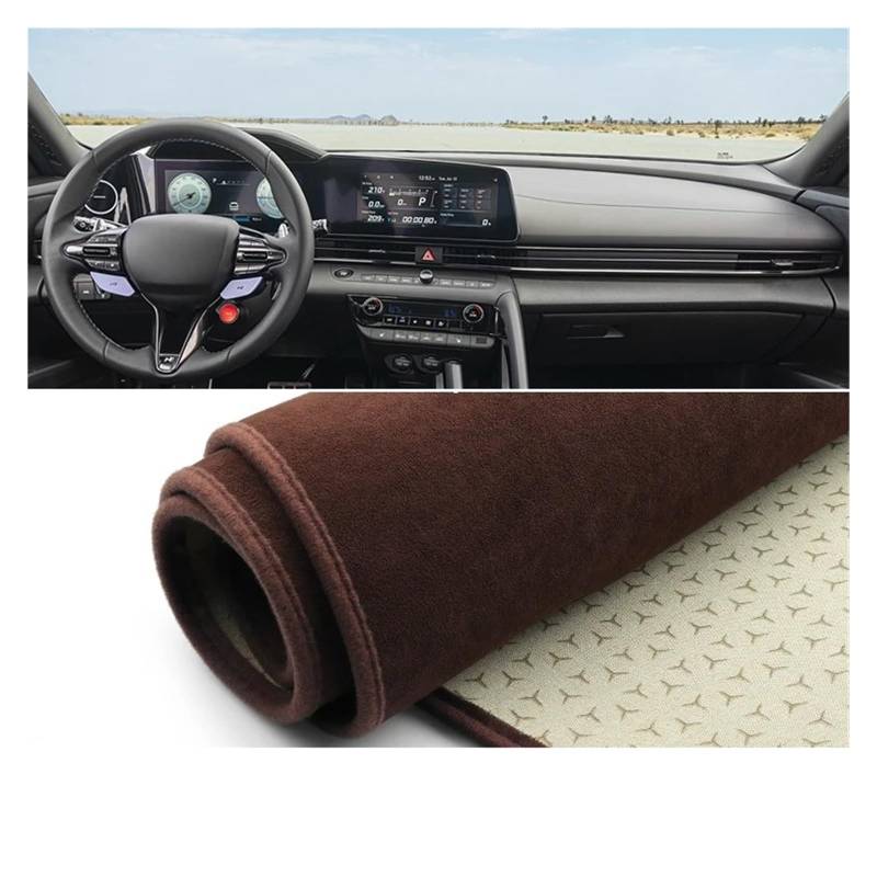 Car Dashboard Cover Mat Für Hyundai Für Elantra Für CN7 2021 2022 2023 Auto-Armaturenbrett-Abdeckung Sonnenschutzmatte rutschfeste Pad-Schutz Armaturenbrett Matte(B LHD Brown) von XRUKGUO