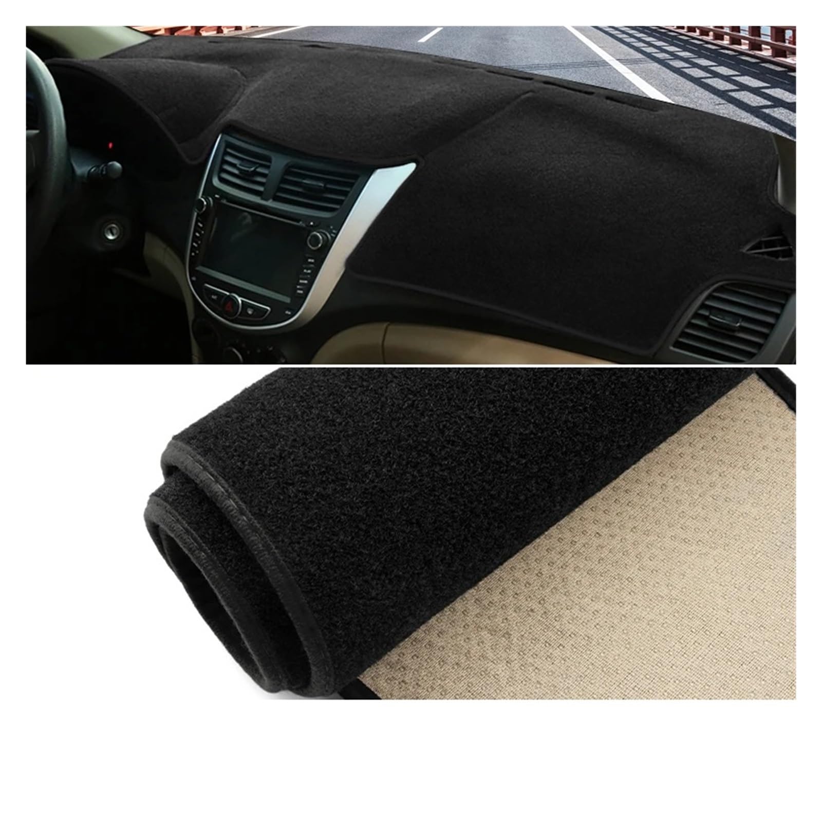 Car Dashboard Cover Mat Für Hyundai Für Solaris Für Accent Für Verna Für RB 2010 2011 2012 2013 2014-2016 Auto Armaturenbrett Abdeckung Matte Instrument Teppiche Armaturenbrett Matte(A LHD Black Side) von XRUKGUO