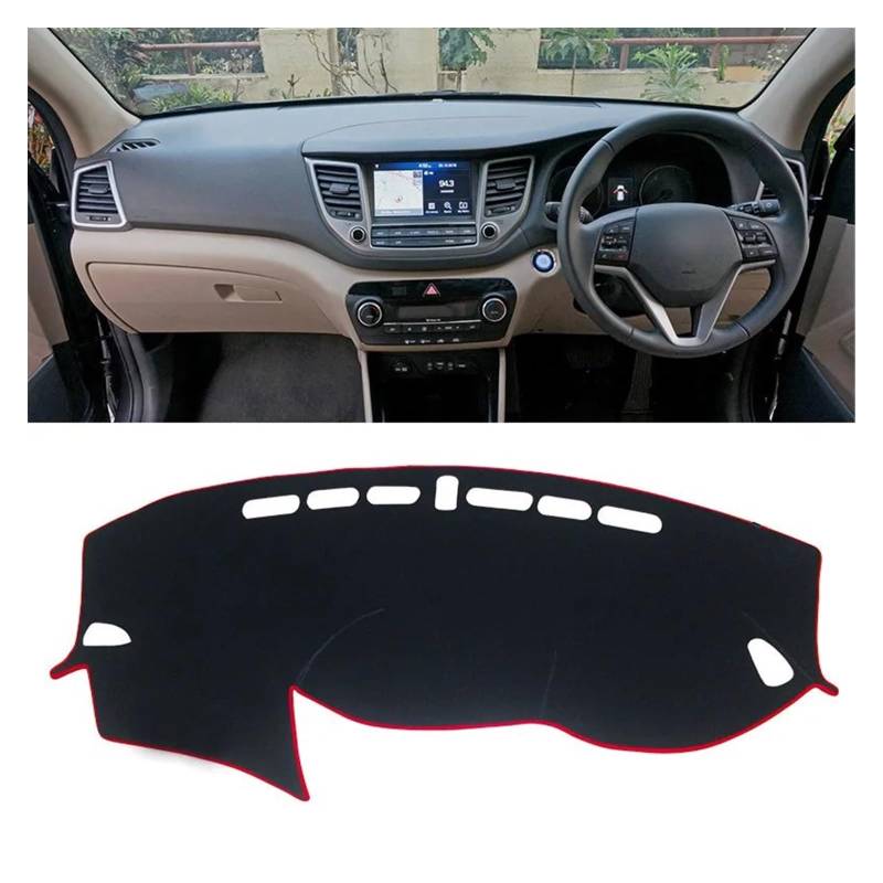 Car Dashboard Cover Mat Für Hyundai Für Tucson 2015-2016 2017 2018 2019 2020 Dashboard Abdeckung Matte Pad Dashmat Dash Sonnenschirm Instrument Teppich Armaturenbrett Matte(RHD Red 15-18) von XRUKGUO