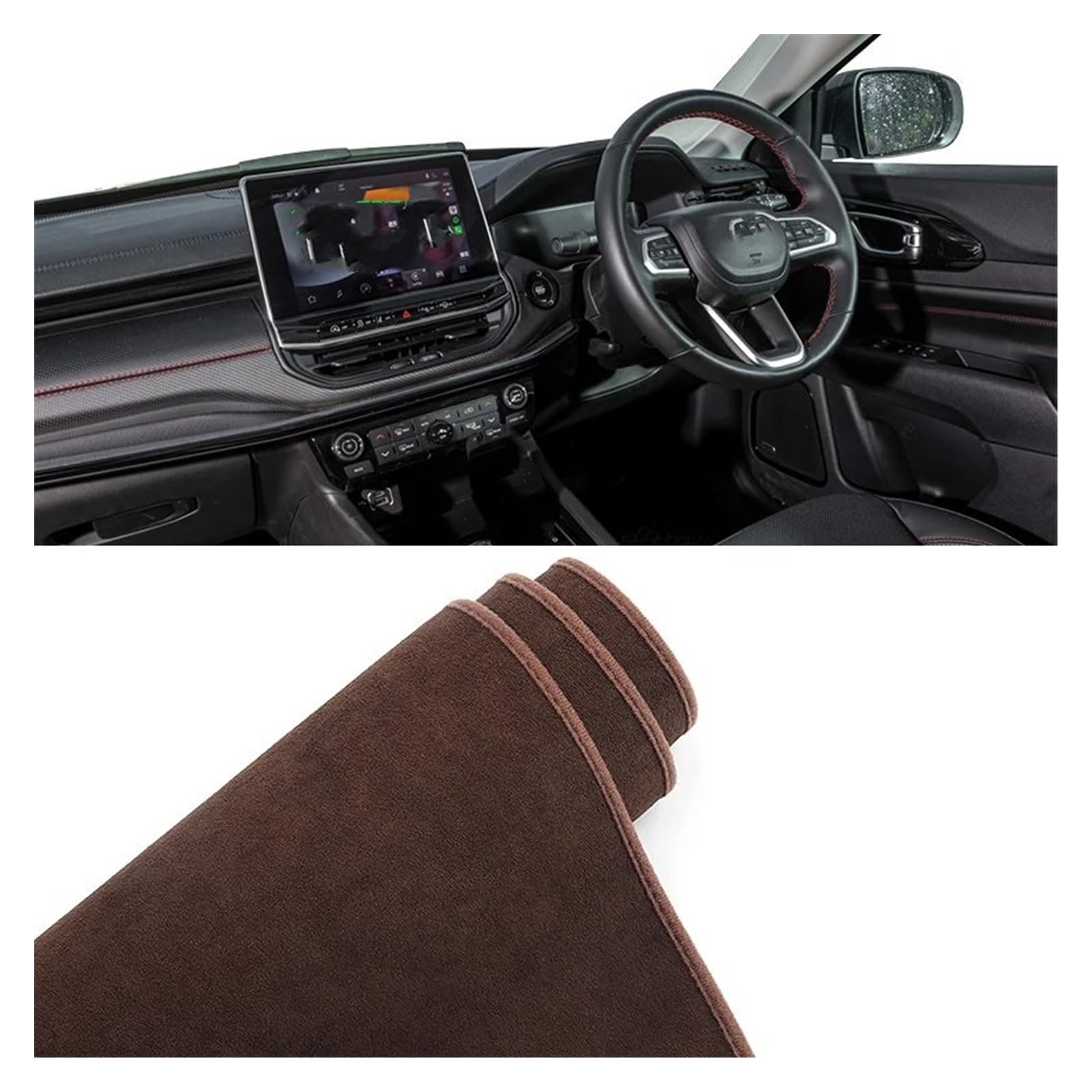 Car Dashboard Cover Mat Für Jeep Für Kompass 2021 2022 2023 2024 Für E-Hybrid Armaturenbrett Lichtabdeckung Vermeiden rutschfeste Matte Instrumententeppich Armaturenbrett Matte(B Brown RHD) von XRUKGUO