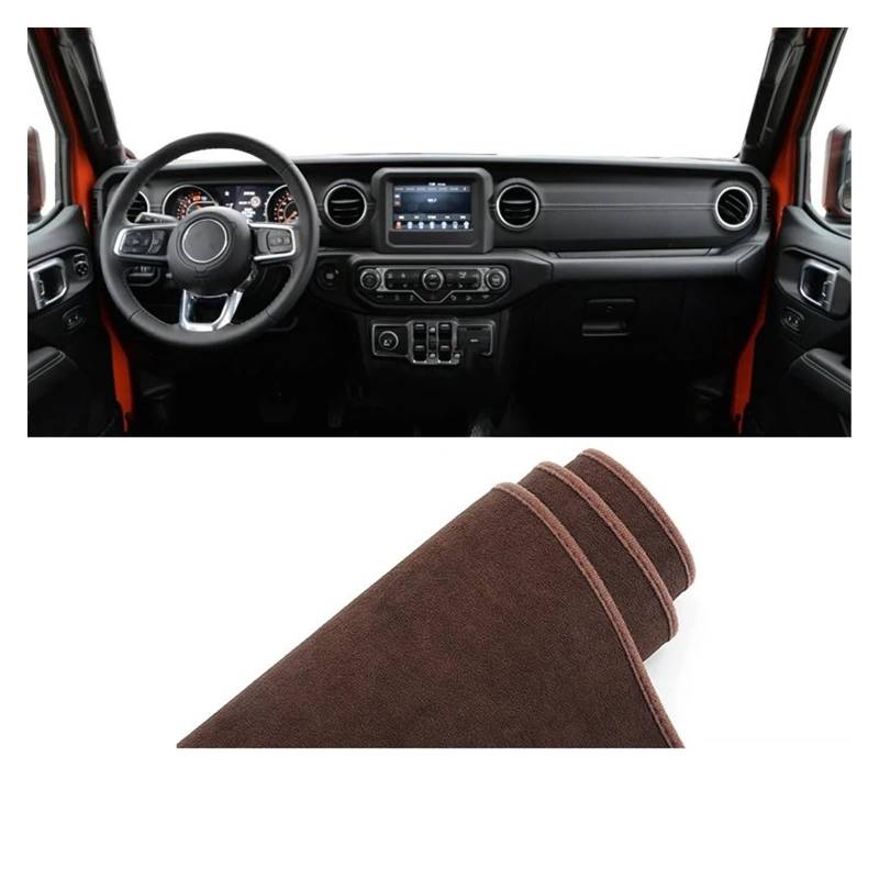 Car Dashboard Cover Mat Für Jeep Für Wrangler Für JL 2018 2019 2020 2021 2022 2023 2024 Auto Armaturenbrett Abdeckung Matte rutschfeste Pads Schutz Armaturenbrett Matte(Brown LHD) von XRUKGUO