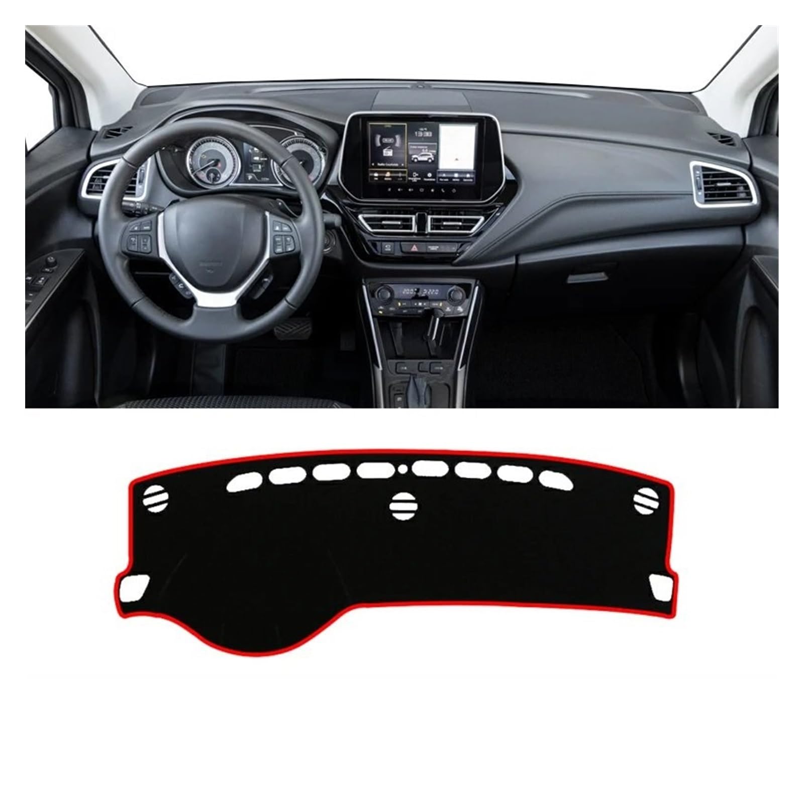 Car Dashboard Cover Mat Für Suzuki Für S-Cross Für MK3 2022 2023 2024 Auto-Armaturenbrett-Abdeckung Sonnenschutzmatte Rutschfester Instrumententafel-Teppich Armaturenbrett Matte(A LHD Red Side) von XRUKGUO