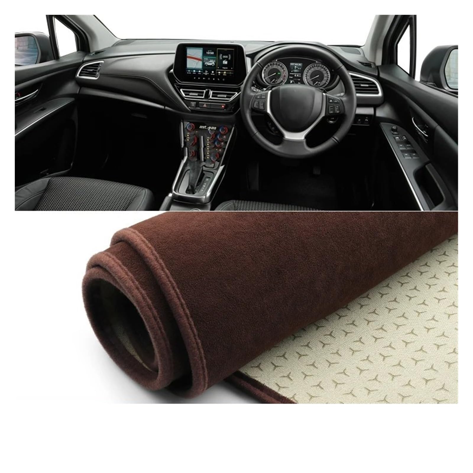 Car Dashboard Cover Mat Für Suzuki Für S-Cross Für MK3 2022 2023 2024 Auto-Armaturenbrett-Abdeckung Sonnenschutzmatte Rutschfester Instrumententafel-Teppich Armaturenbrett Matte(B RHD Brown) von XRUKGUO