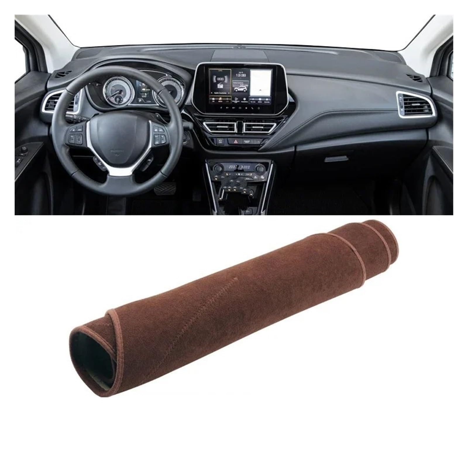 Car Dashboard Cover Mat Für Suzuki Für S-Cross Für MK3 2022-2024 Auto-Armaturenbrett-Abdeckung Vermeiden Sie Lichtpads Sonnenschutzmatten Instrumententafel Rutschfest Armaturenbrett Matte(B LHD Brown) von XRUKGUO