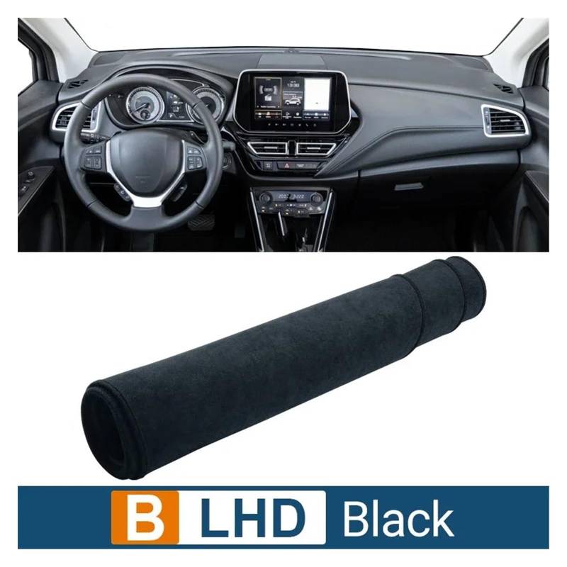 Car Dashboard Cover Mat Für Suzuki Für S-Cross Für MK3 2022-2024 Auto-Armaturenbrett-Abdeckung Vermeiden Sie Lichtpads Sonnenschutzmatten Instrumententafel Rutschfest Armaturenbrett Matte(B LHD Black) von XRUKGUO