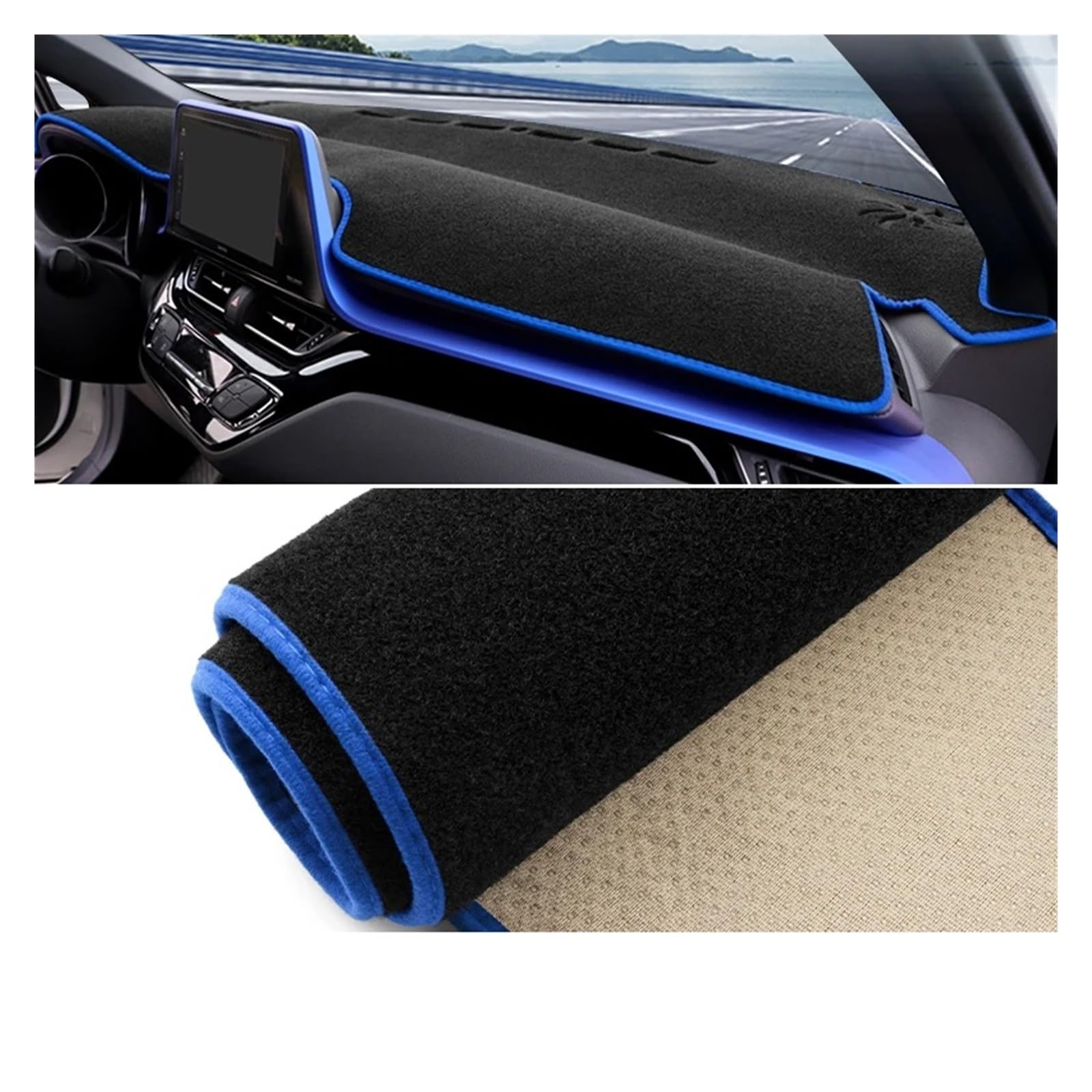 Car Dashboard Cover Mat Für Toyota Für C-HR Für CHR Für C HR 2016 2017 2018 2019 2020 2021 2022 2023 Auto-Armaturenbrett-Abdeckungsmatte rutschfeste Unterlage Armaturenbrett Matte(A LHD Blue Side) von XRUKGUO