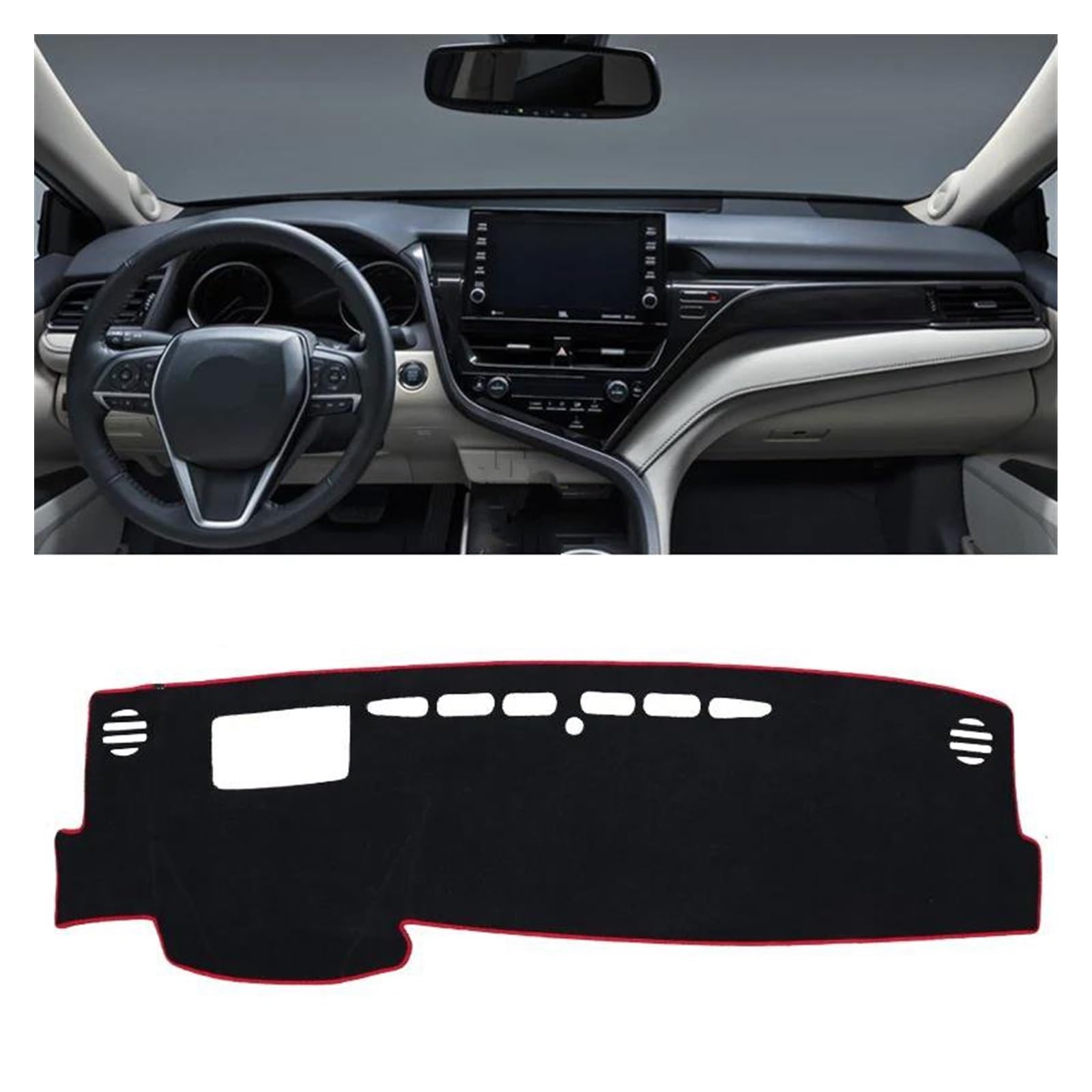 Car Dashboard Cover Mat Für Toyota Für Camry Für XV70 70 2018 2019 2020 2021 2022 2023 Auto Dashboard Abdeckung Matte Auto Dashboard Sonne Schatten Pad Schutz Armaturenbrett Matte(A LHD Red Side) von XRUKGUO