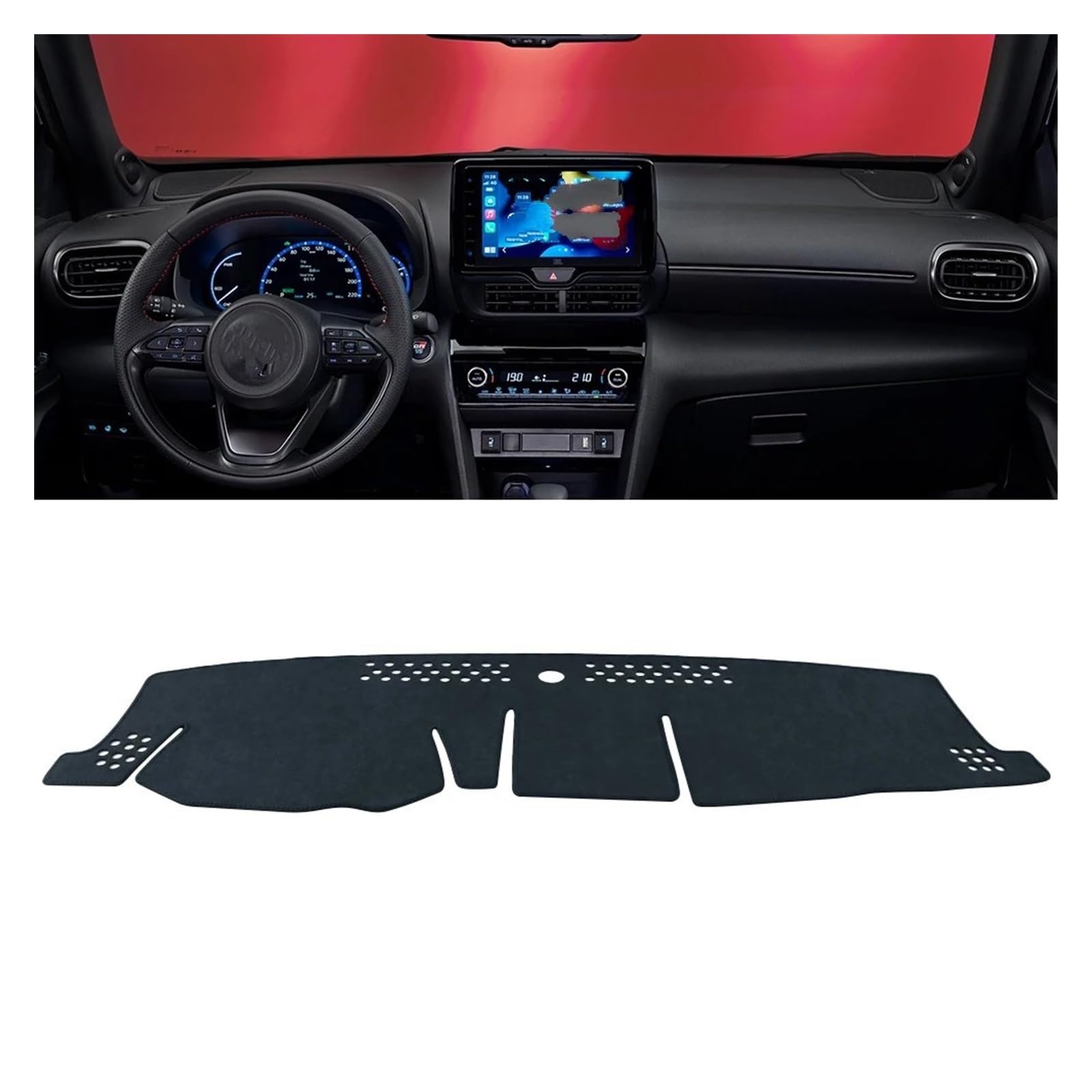 Car Dashboard Cover Mat Für Toyota Für Yaris Für Cross Für XP210 2020 2021 2022 2023 2024 Auto-Armaturenbrett-Teppiche Vermeiden Sie Lichtabdeckung Sonnenschutzpolster Armaturenbrett Matte(LHD Black) von XRUKGUO