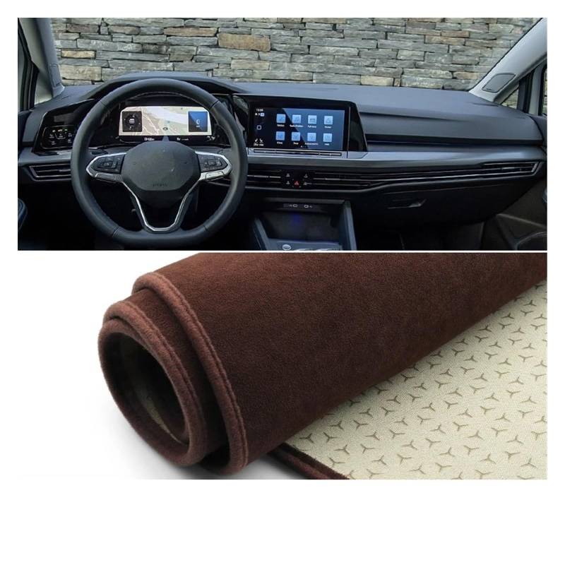 Car Dashboard Cover Mat Für VW Für Golf 8 Für MK8 2020 2021 2022 2023 Auto Armaturenbrett Abdeckung Matte Instrument Teppiche rutschfeste Pad Armaturenbrett Matte(B Brown LHD) von XRUKGUO