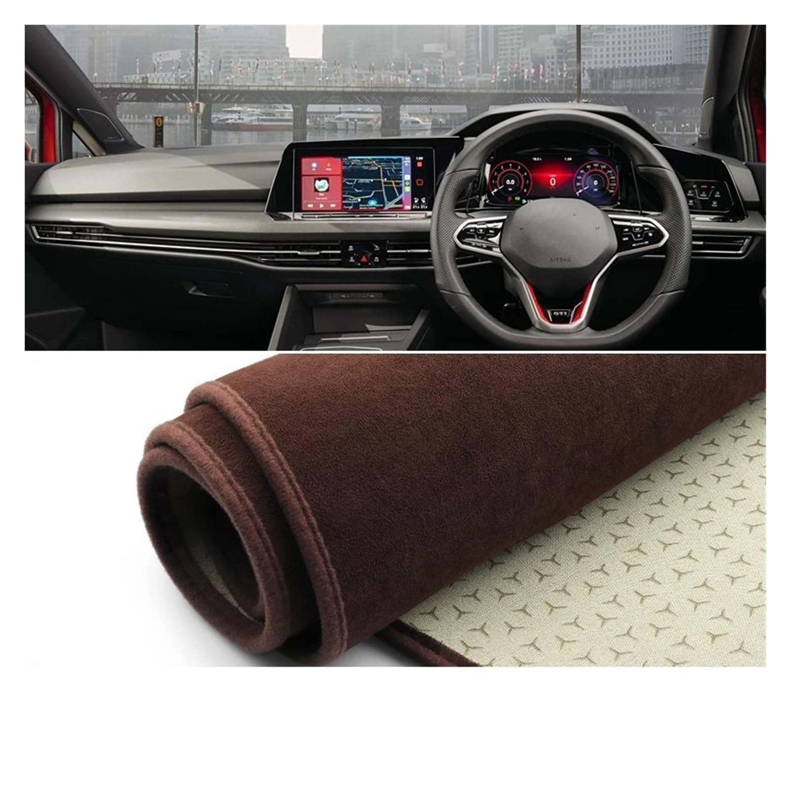 Car Dashboard Cover Mat Für VW Für Golf 8 Für MK8 2020 2021 2022 2023 Auto Armaturenbrett Abdeckung Matte Instrument Teppiche rutschfeste Pad Armaturenbrett Matte(B Brown RHD) von XRUKGUO