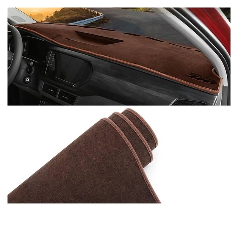 Car Dashboard Cover Mat Für VW Für T-Cross Für TCross 2019 2020 2021 2022 2023 Auto-Armaturenbrett-Abdeckungsmatte Armaturenbrett Sonnenschutz rutschfeste Unterlage Armaturenbrett Matte(B Brown LHD) von XRUKGUO