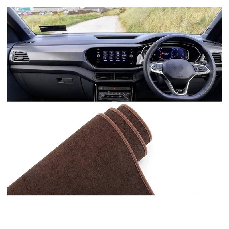 Car Dashboard Cover Mat Für VW Für T-Cross Für TCross 2019 2020 2021 2022 2023 Auto-Armaturenbrett-Abdeckungsmatte Armaturenbrett Sonnenschutz rutschfeste Unterlage Armaturenbrett Matte(B Brown RHD) von XRUKGUO