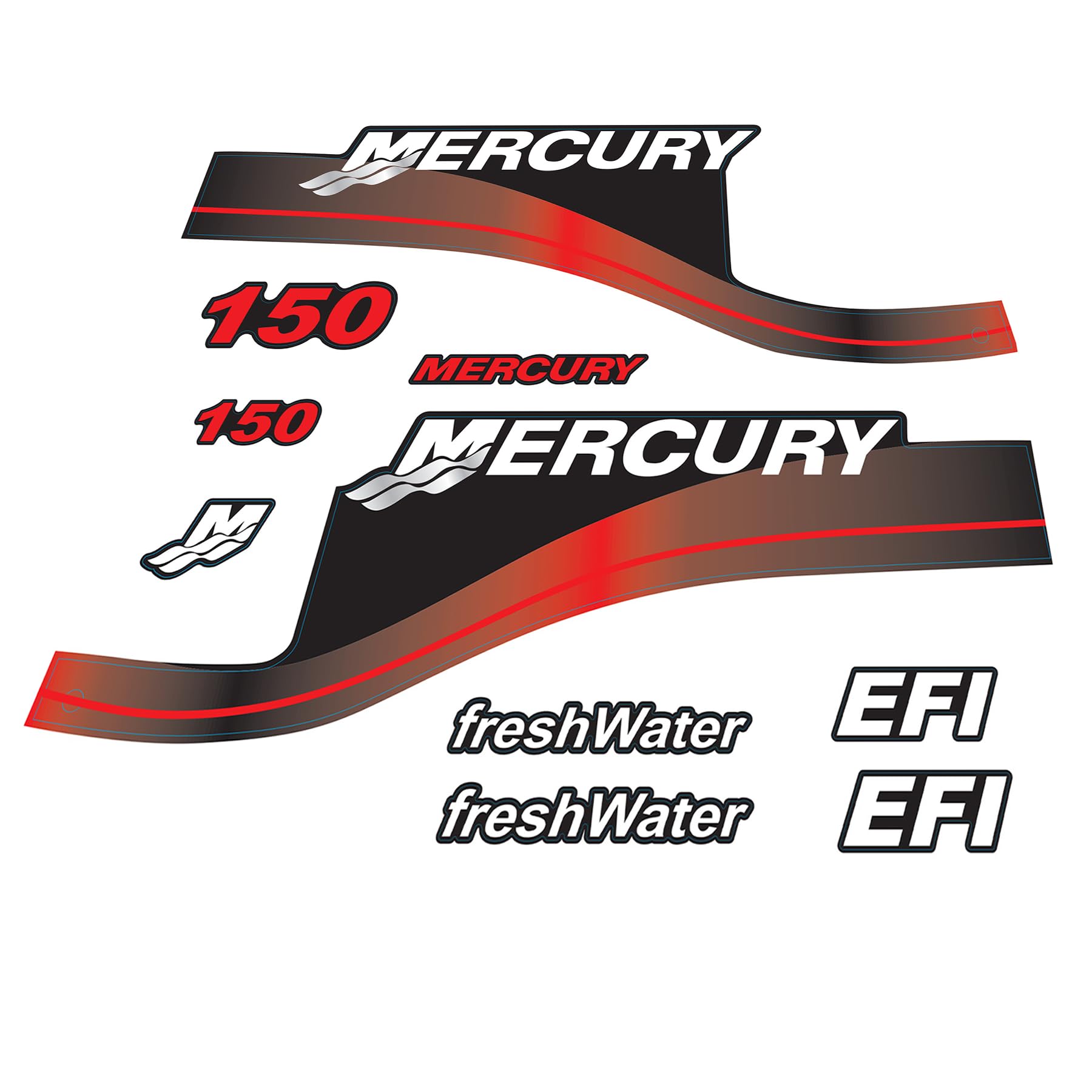 XRmarine Abziehbilder für Mercury 150 PS EFI Süßwasser Außenbordmotor Rot Aufkleber-Set Reproduktion 150 PS Süßwasser EFI von XRmarine