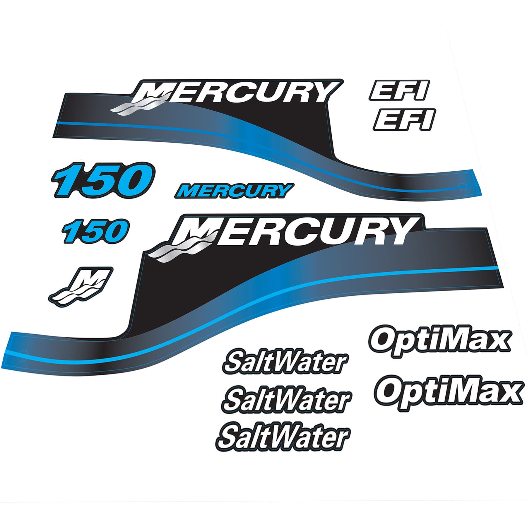 XRmarine Abziehbilder für Mercury 150 PS Salzwasser Außenbordmotor Blau Aufkleber-Set Reproduktion 150 PS Salzwasser von XRmarine