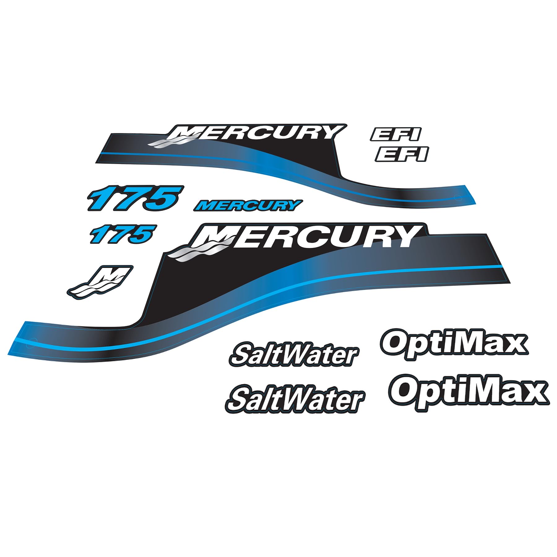 XRmarine Abziehbilder für Mercury 175 PS OptiMax Salzwasser Außenbordmotor Blau Decal Kit Aufkleber Set Reproduktion 175 PS Salzwasser OptiMax von XRmarine