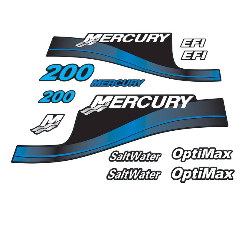 XRmarine Abziehbilder für Mercury 200 PS SaltWater OptiMax/EFI Außenbordmotor Blau Decal Kit Aufkleber Set Reproduktion 200HP Salzwasser OptiMax/EFI von XRmarine