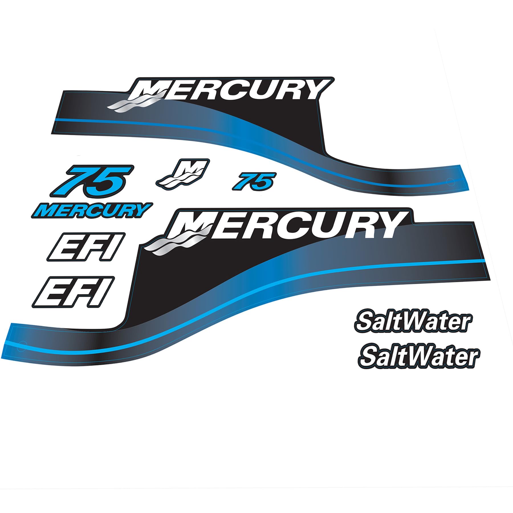 XRmarine Abziehbilder für Mercury 75 PS EFI Salzwasser Außenbordmotor Blau Decal Kit Aufkleber Set Reproduktion 75hp EFI Salzwasser von XRmarine