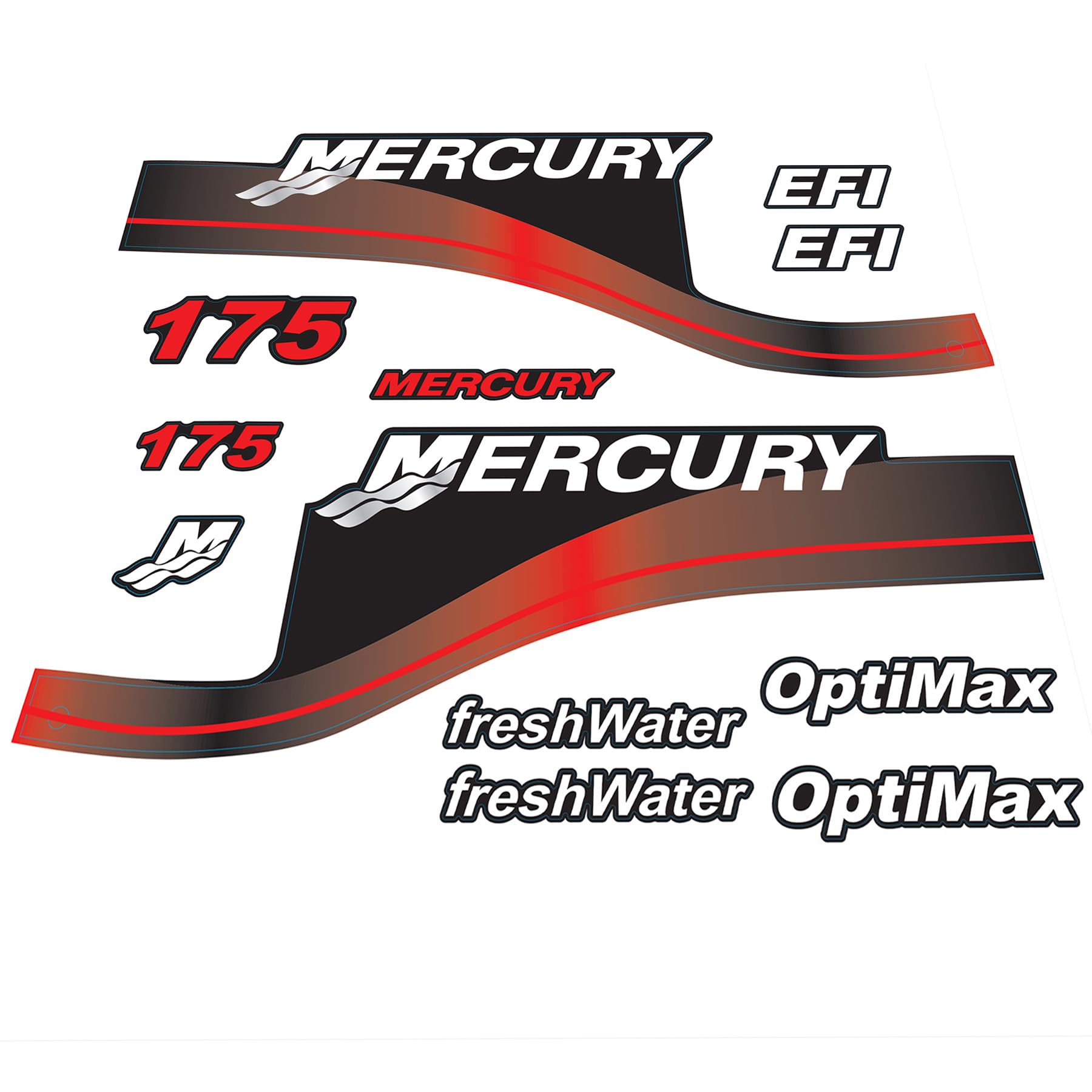 XRmarine Aufkleber-Set für Mercury 175 PS EFI Süßwasser-Außenbordmotor, Rot, Aufkleber-Set, Reproduktion, 175 PS, EFI Süßwasser von XRmarine