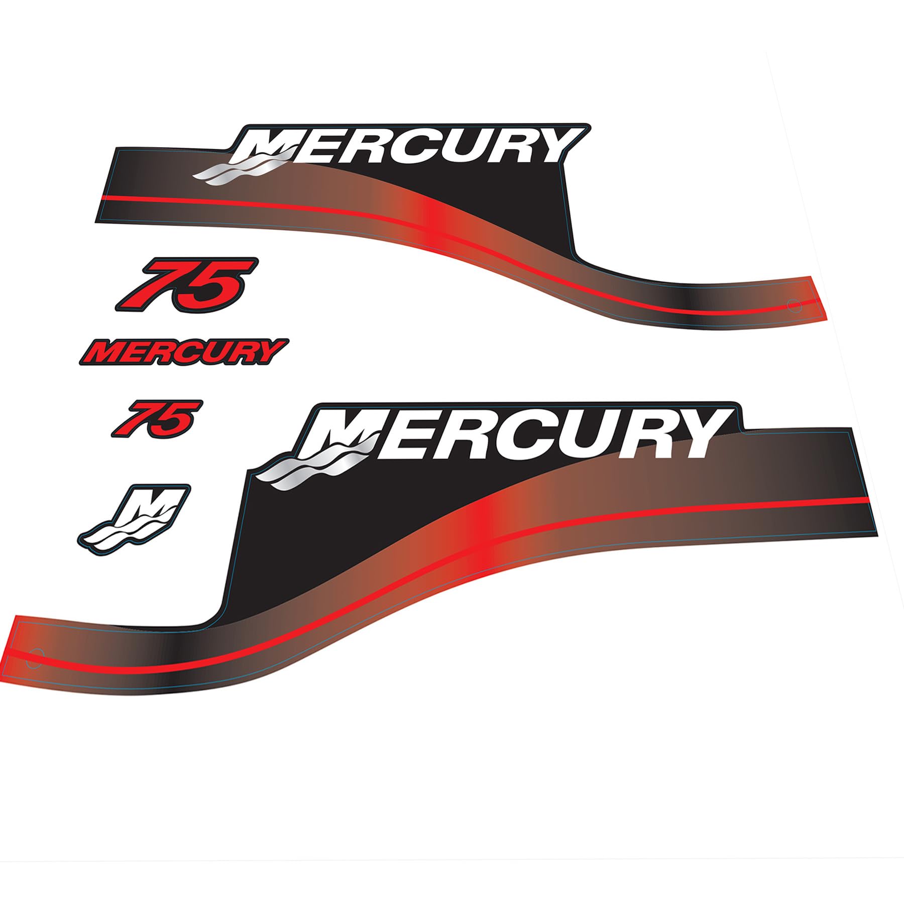 XRmarine Aufkleber für Mercury 75 PS Zweitakt Außenbordmotor Rot Decal Kit Aufkleber Set Reproduktion 75 PS 2-Takt von XRmarine