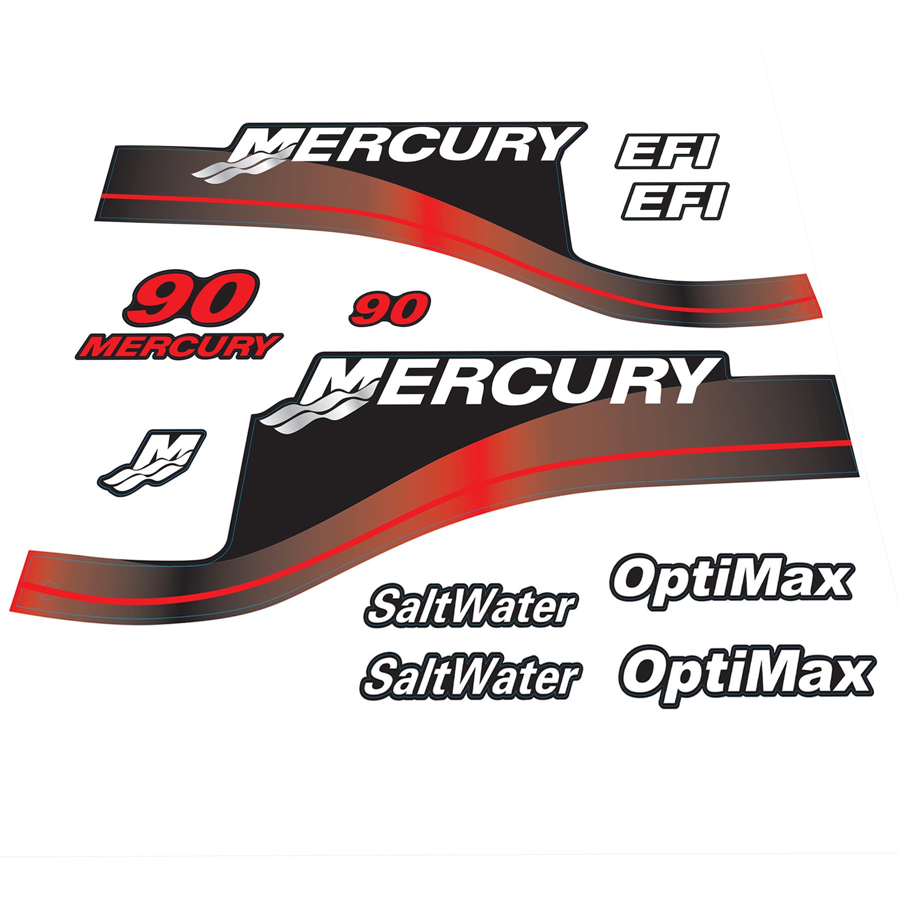 XRmarine Aufkleber für Mercury 90 PS OptiMax Salzwasser Außenbordmotor Rot Decal Kit Aufkleber Set Reproduktion 90HP OptiMax Salzwasser von XRmarine