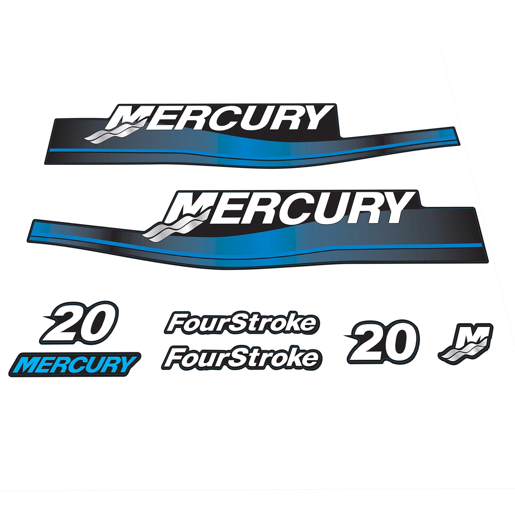 XRmarine Decals for Mercury 20 PS Four Stroke 1999-2006 Year Outboard Boat Engine Blue Decal Kit Sticker Set Reproduction 20hp 4-Takt von XRmarine