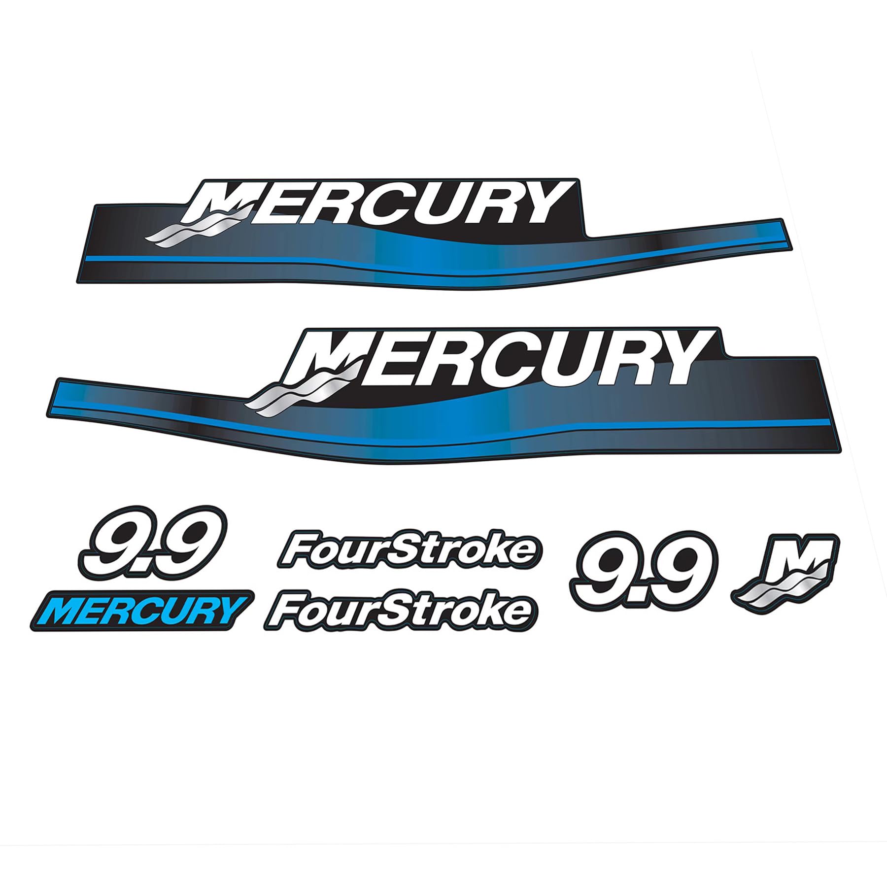 XRmarine Decals for Mercury 9.9 PS Four Stroke 1999-2006 Year Outboard Boat Engine Blue Decal Kit Sticker Set Reproduction 9.9HP 4-Takt von XRmarine