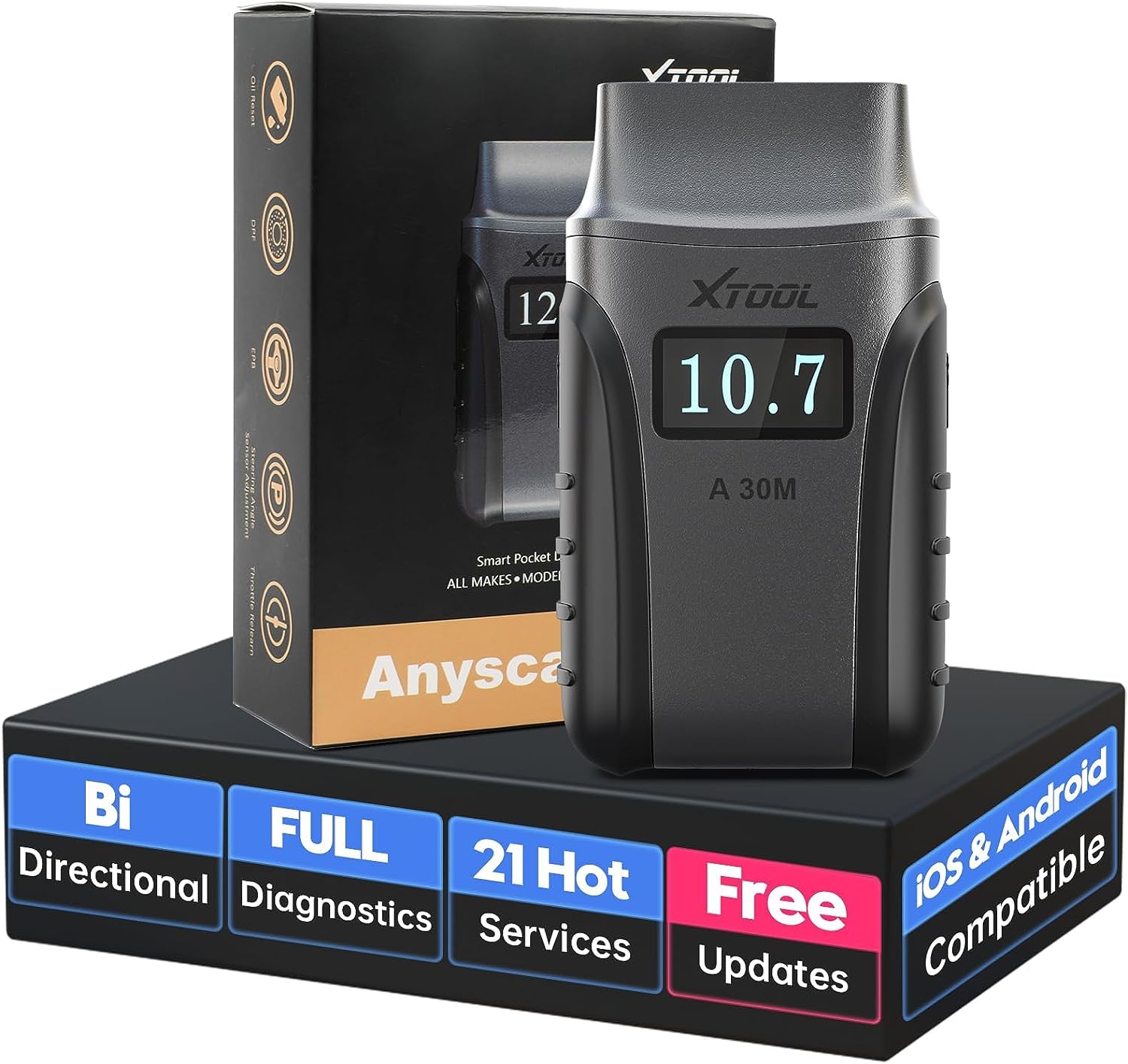 XTOOL A30M OBD2 Diagnosegerät BT, Wireless Diagnosegerät Auto mit 21 Reset, Bidirektionale/Aktiver Test, Alle Systeme obd diagnosegerät für Android&iOS, Öl/ABS/SAS/BMS//DPF Reset...Lebenslange Updates von XTOOL