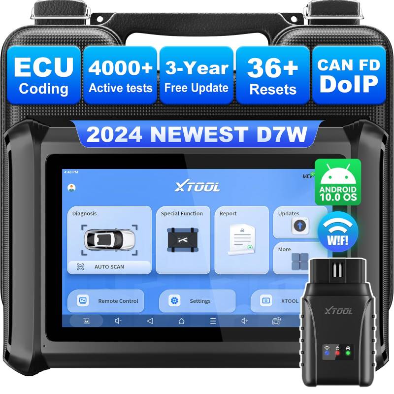 XTOOL D7W OBD2 Diagnosegerät für alle Fahrzeuge, Online ECU Codierung, Bidirektionale/kfz Tester für Aktiver Test, 36+ Resets, OE Alle System Diagnose, CANFD/DoIP, V.A.G-geführte, 3 Jahre Free Update von XTOOL