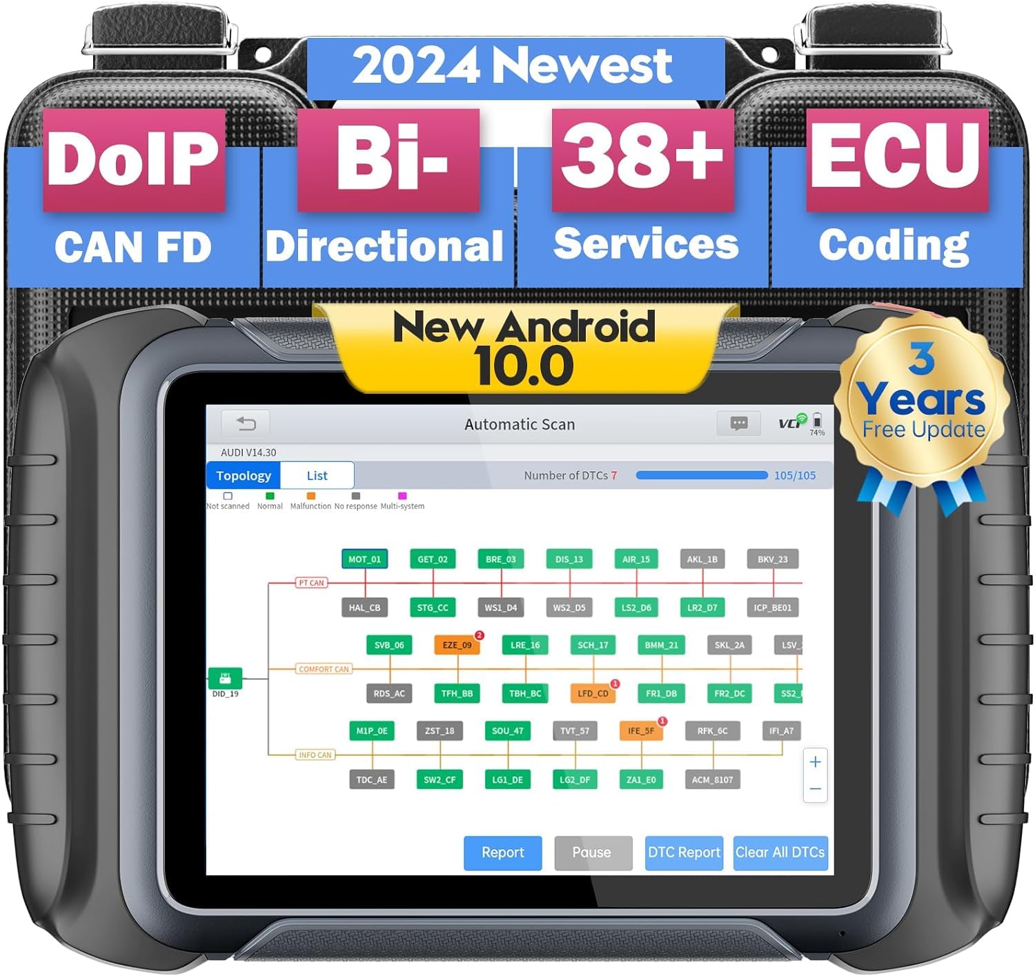 XTOOL D8S OBD2 Diagnosegerät, Topologie-Mapping Diagnosegerät Auto Professional in Deutsch, Bidirektionaler Steuerung, ECU-Codierung, 38+ Servicefunktionen, ABS-Entlüftung, Öl-Reset, 3-Jahres-Updates von XTOOL