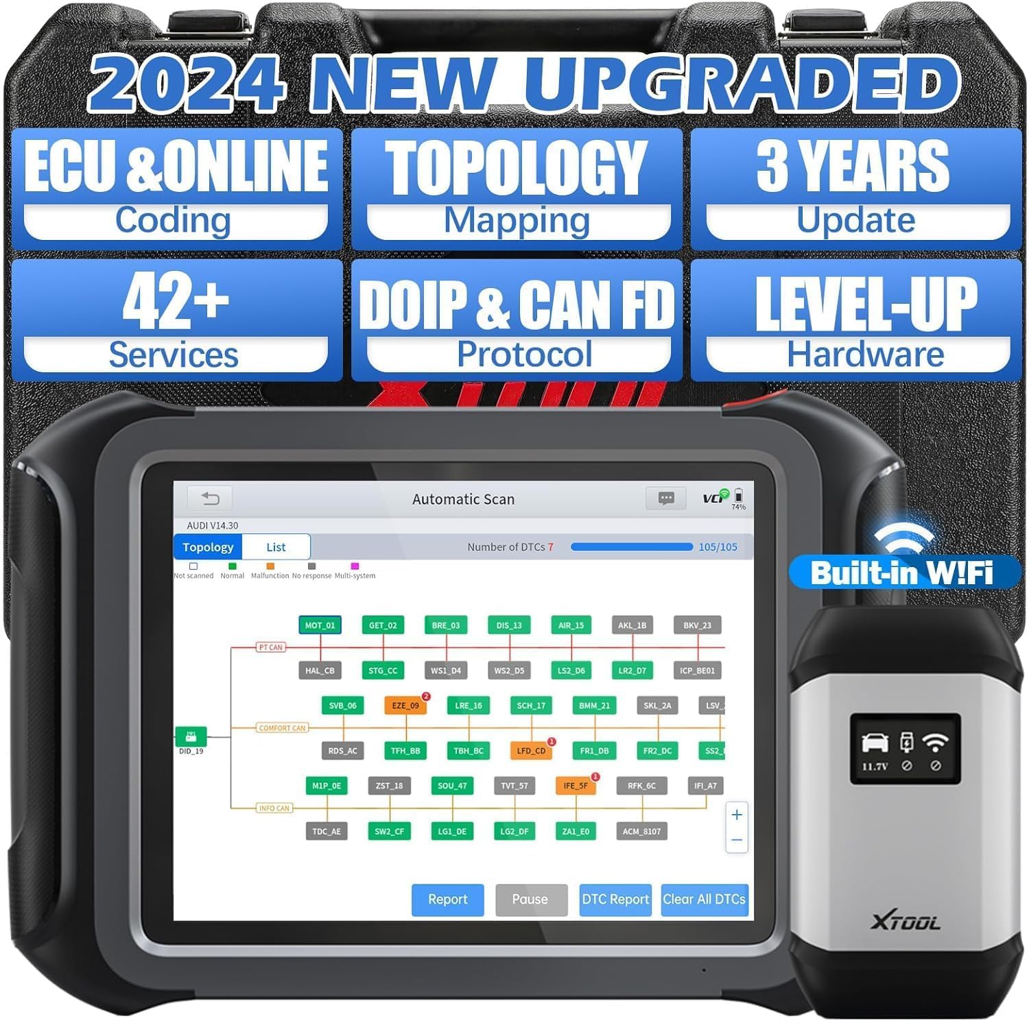 XTOOL D9S OBD2 Diagnosegerät, Topologiekarte, bidirektionale Steuerung, ECU-Codierung, vollständiger Diagnosescanner V2.0 mit über 42 Resets, Schlüsselprogrammierung, DoIP/CAN FD, FCA AutoAuth von XTOOL