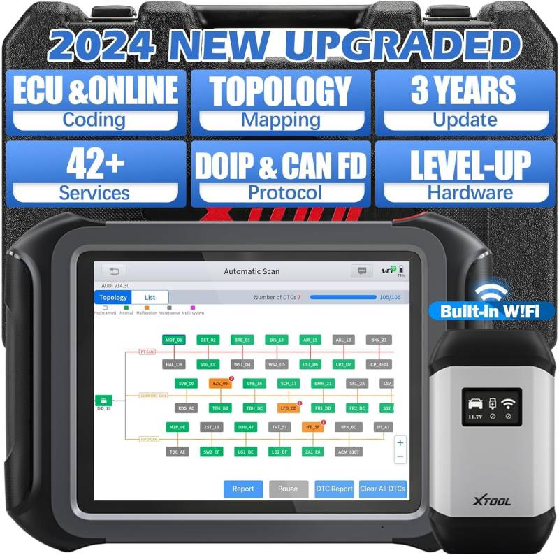 XTOOL D9S OBD2 Diagnosegerät, Topologiekarte, bidirektionale Steuerung, ECU-Codierung, vollständiger Diagnosescanner V2.0 mit über 42 Resets, DoIP/CAN FD, FCA AutoAuth von XTOOL