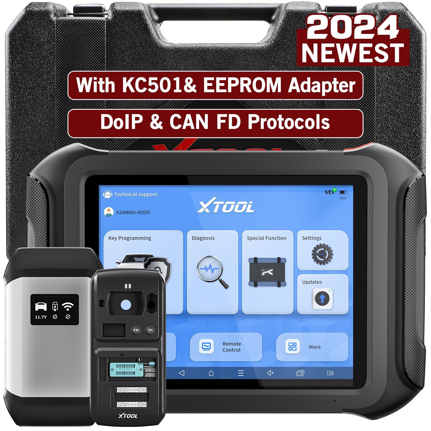 XTOOL X100 MAX Advanced Key Programming Tool with KC501+ EEPROM Adapter + Adapter Kit, Read PIN, ECU Coding, Bi-Directional Control & 42+ Services, OE Full Diagnostics, 2 Years Update, CANFD von XTOOL