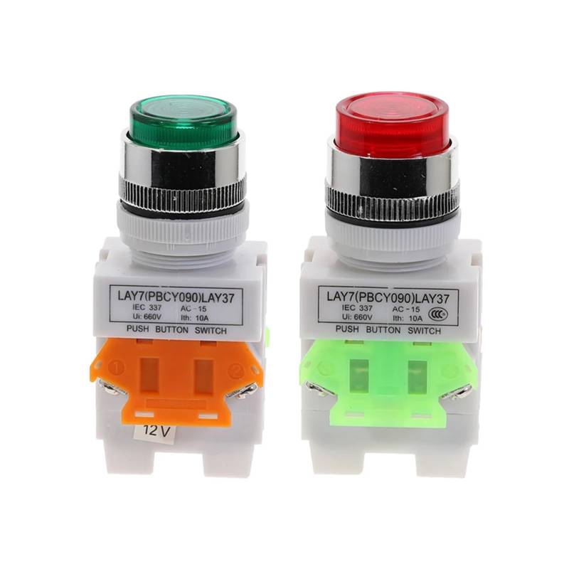 1pcs LAY37 Y090 22mm DPST 1NO 1NC LED Light Momentary Push button switches Red Green Yellow Blue head power switch(Blue,220V) von XTVVTODJXT