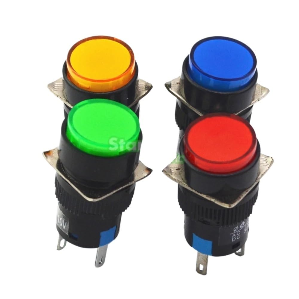 5Pcs DC 12V 16mm Push Button Self-Reset Latching Switch Round LED Light Momentary Switch DC24V AC110V AC220V(Blue AC110V) von XTVVTODJXT